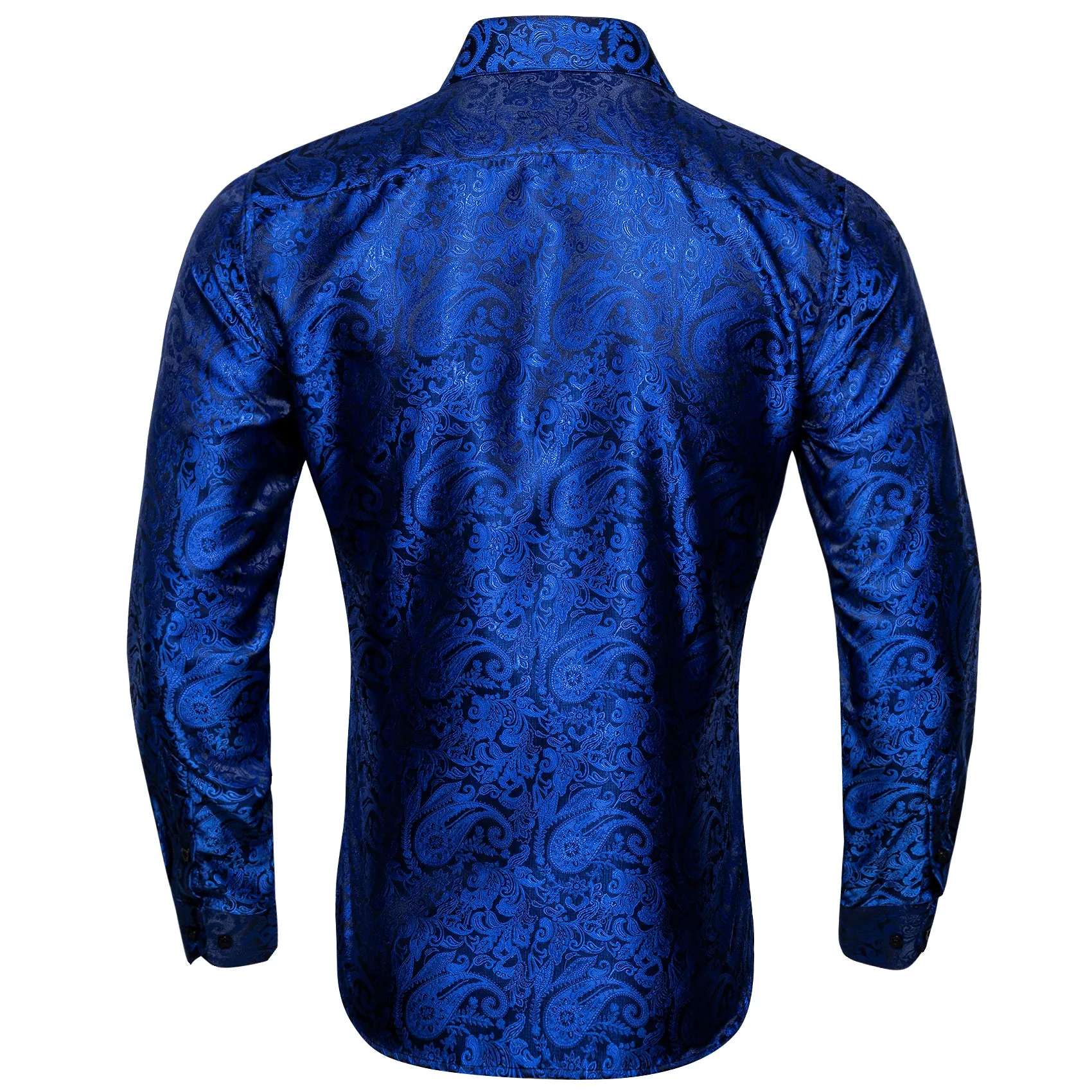 Dark Blue Paisley Style Silk Men's Long Sleeve Shirt