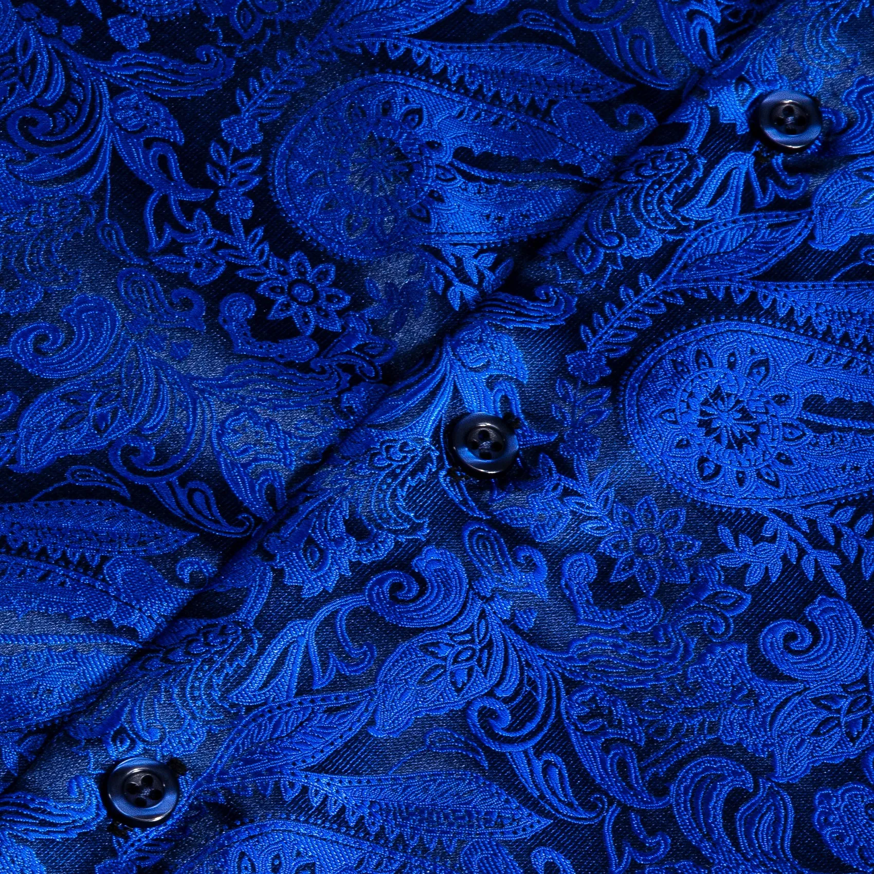 Dark Blue Paisley Style Silk Men's Long Sleeve Shirt