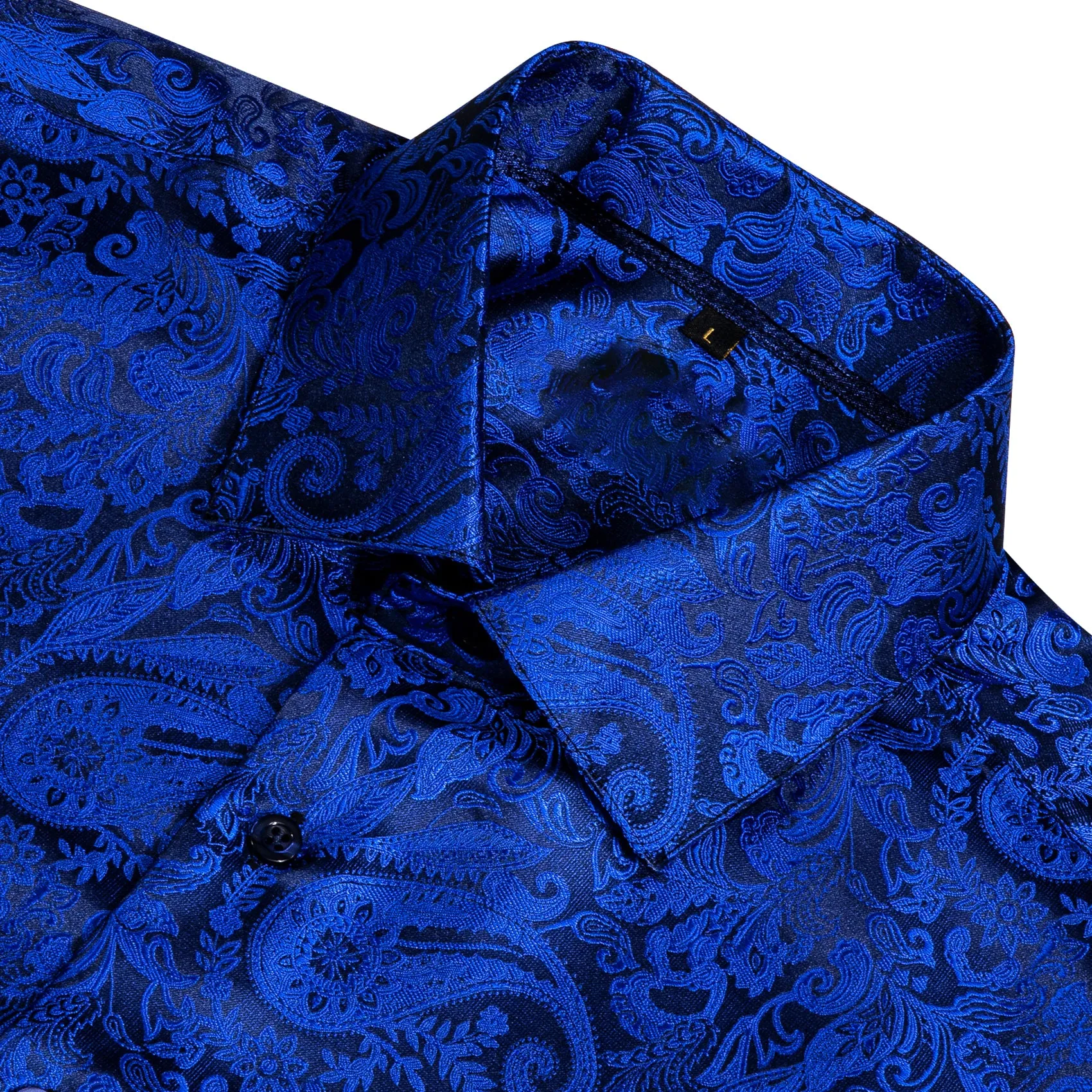 Dark Blue Paisley Style Silk Men's Long Sleeve Shirt