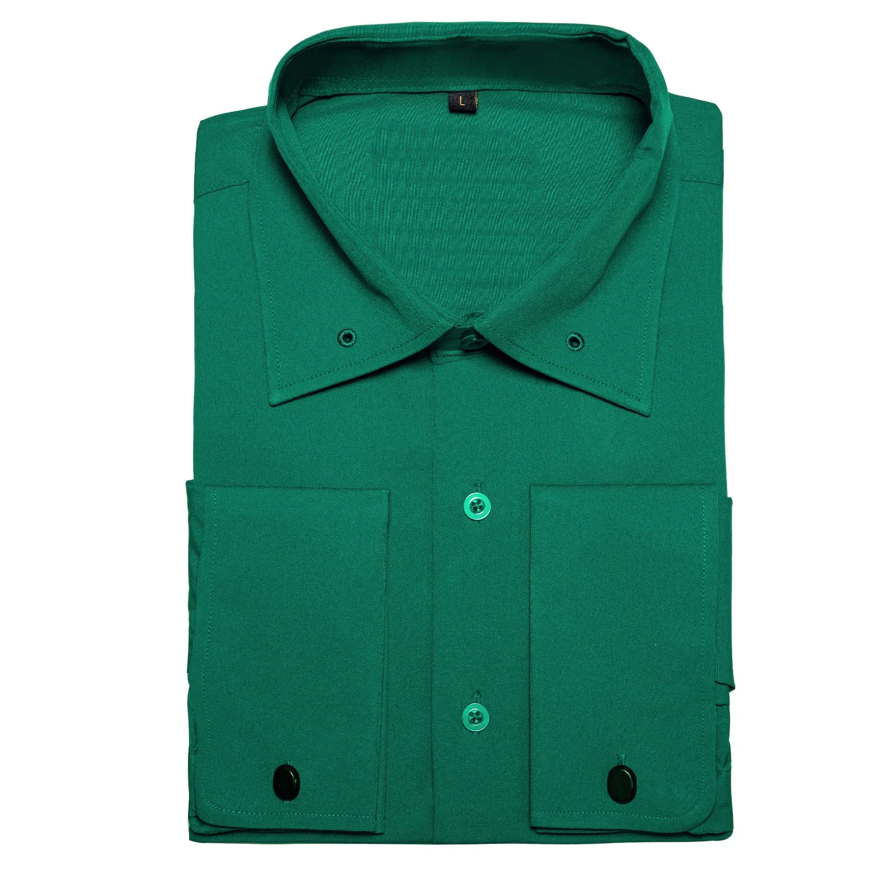 Dark Green Solid Woven Men's Long Sleeve Shirt