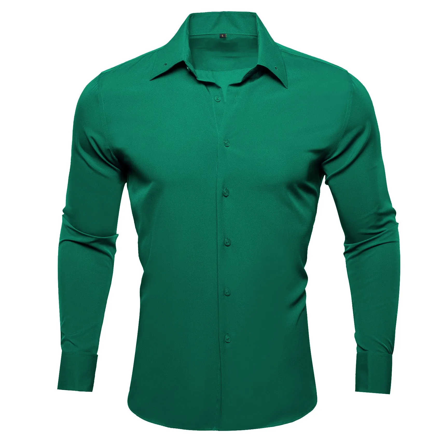 Dark Green Solid Woven Men's Long Sleeve Shirt