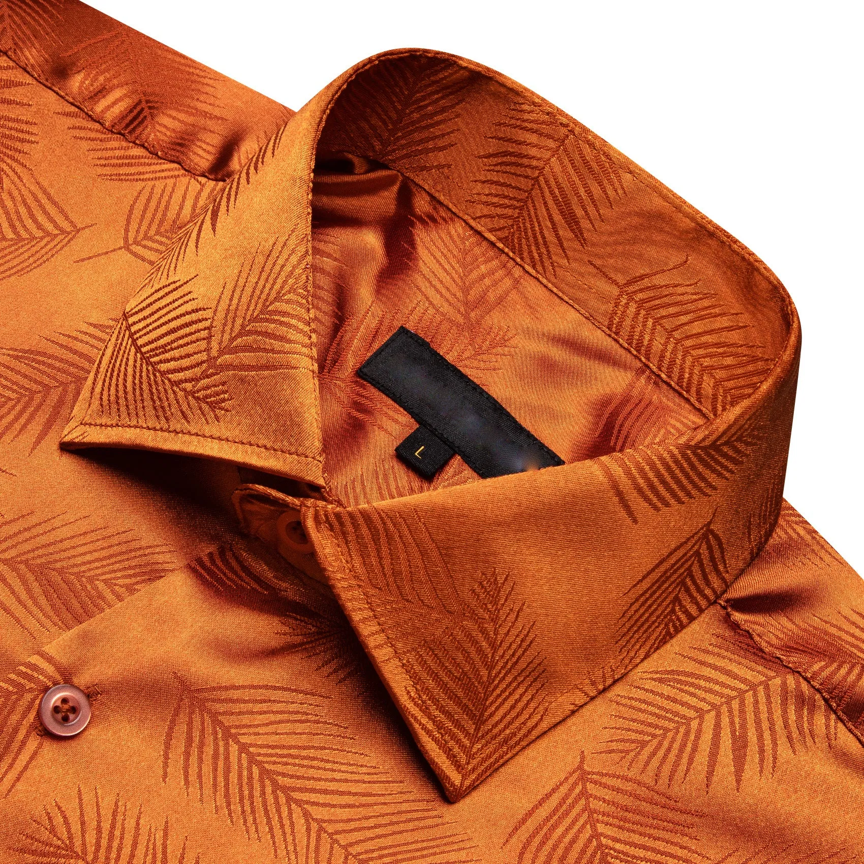 Dark Orange Floral Leaf Silk Men's Long Sleeve Shirt