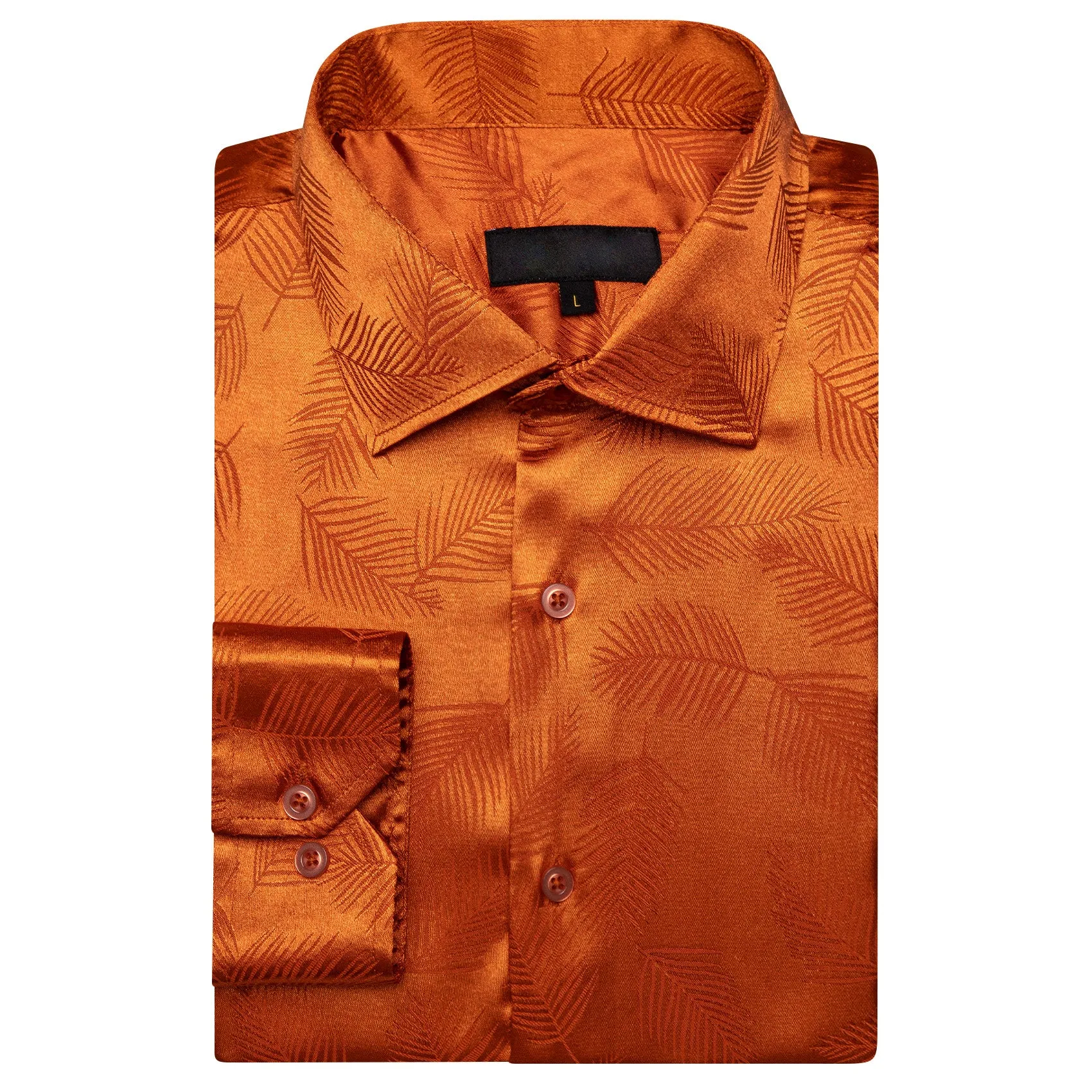 Dark Orange Floral Leaf Silk Men's Long Sleeve Shirt