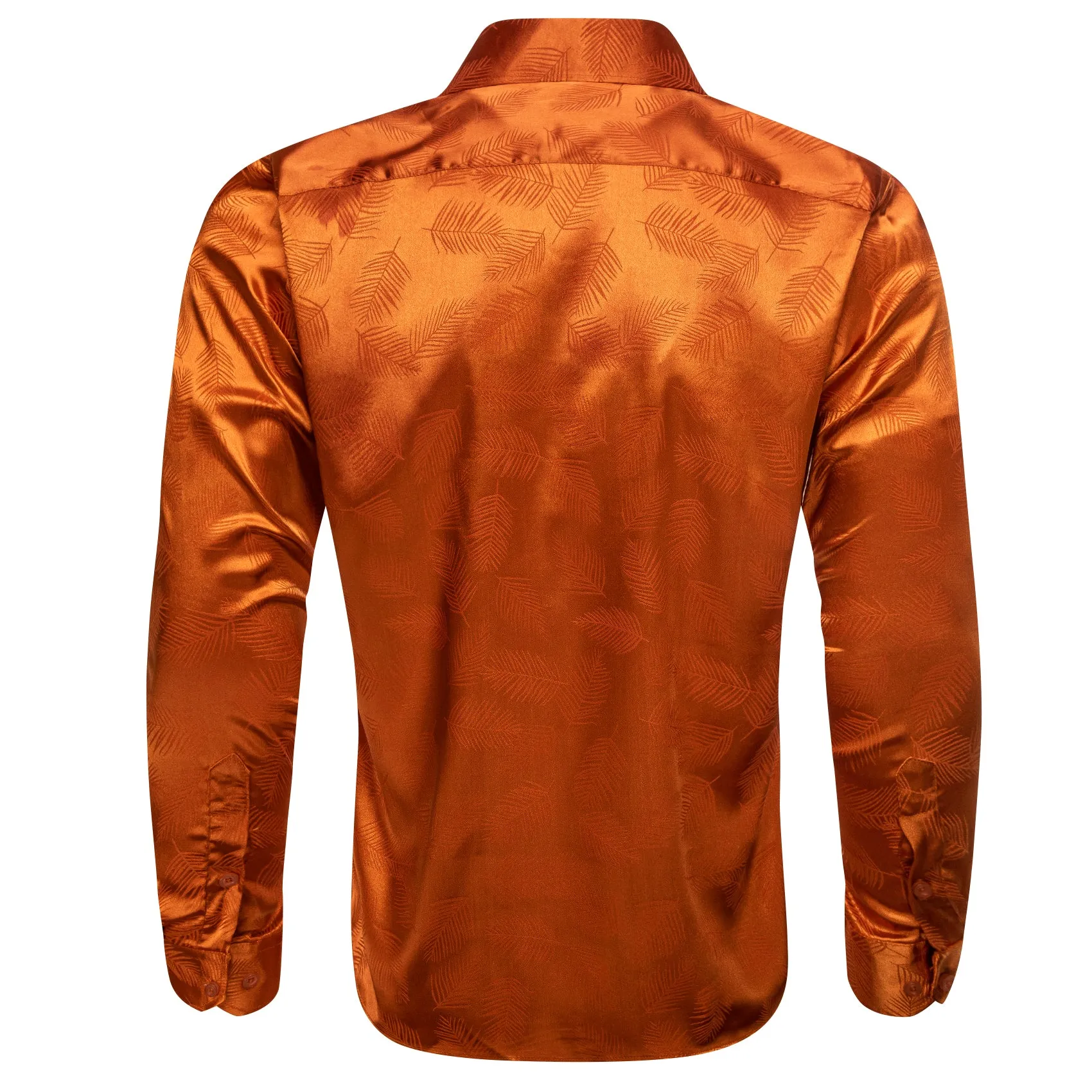 Dark Orange Floral Leaf Silk Men's Long Sleeve Shirt