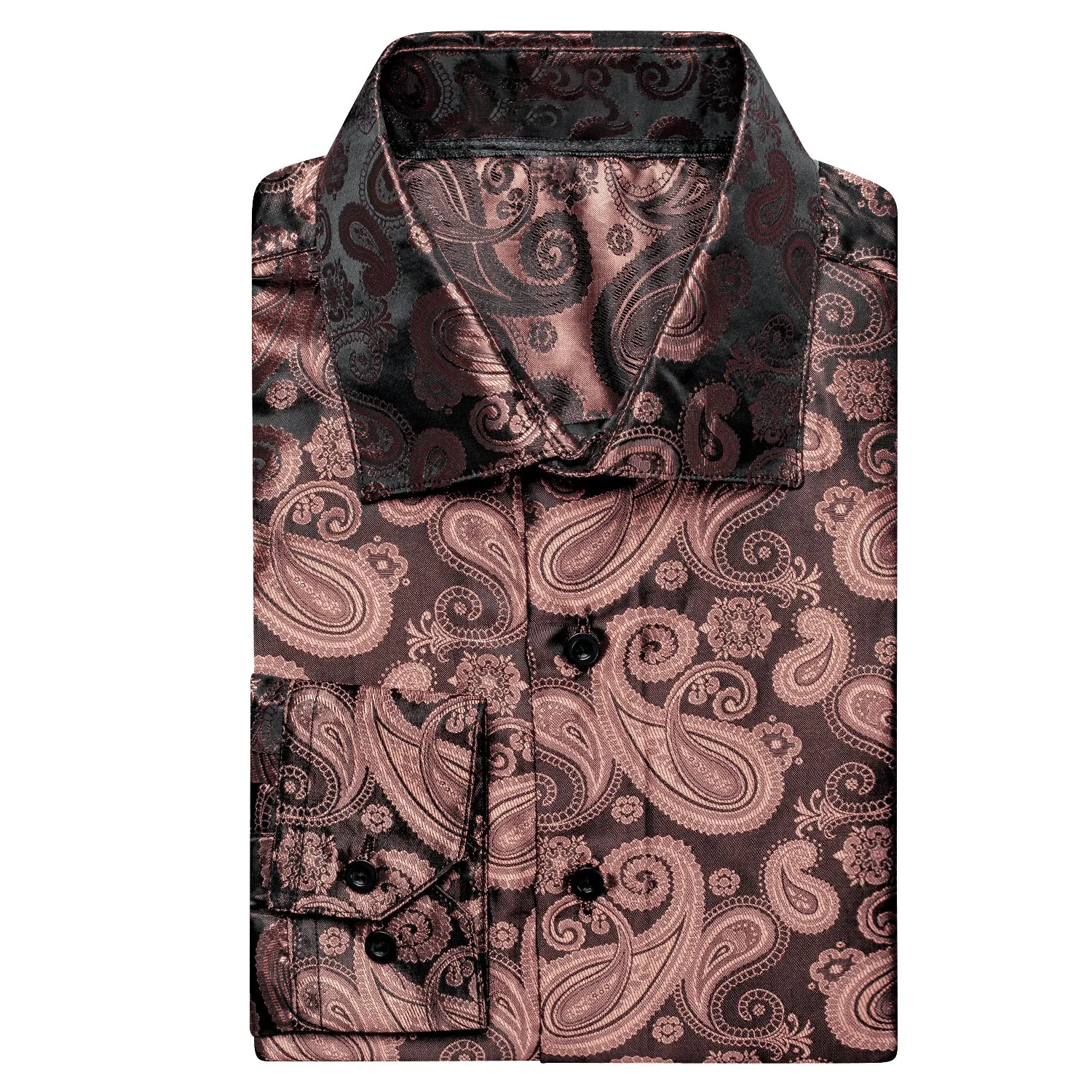 Dark Pink Paisley Pattern Silk Men's Long Sleeve Shirt