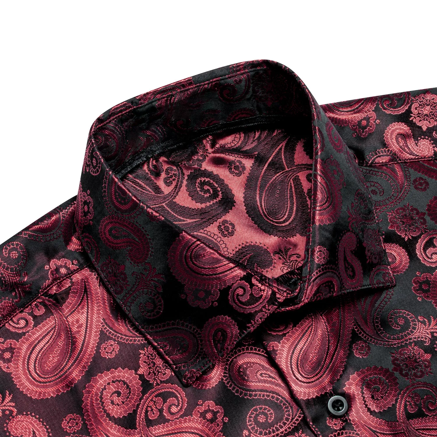 Dark Red Paisley Pattern Silk Men's Long Sleeve Shirt