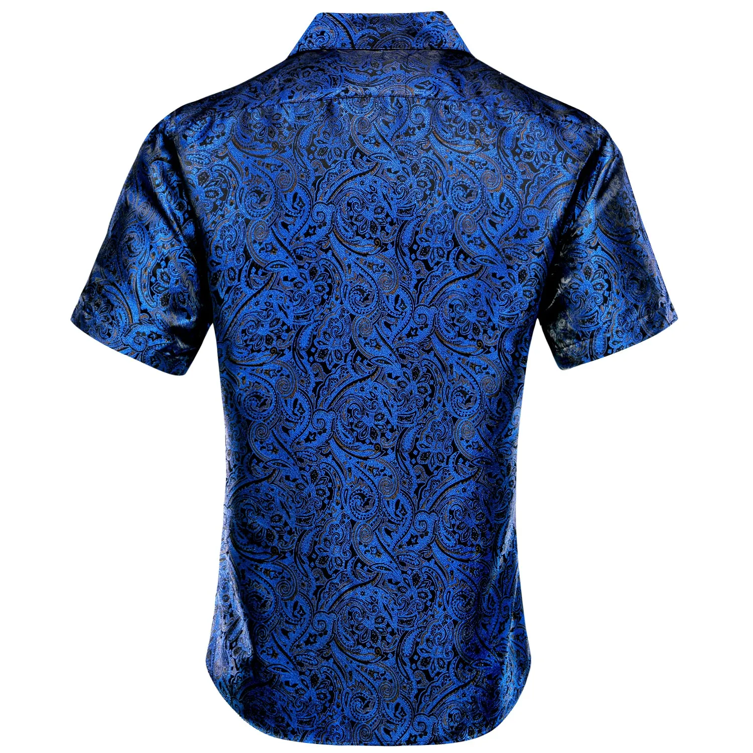 Deep Blue Paisley Silk Men's Short Sleeve Shirt