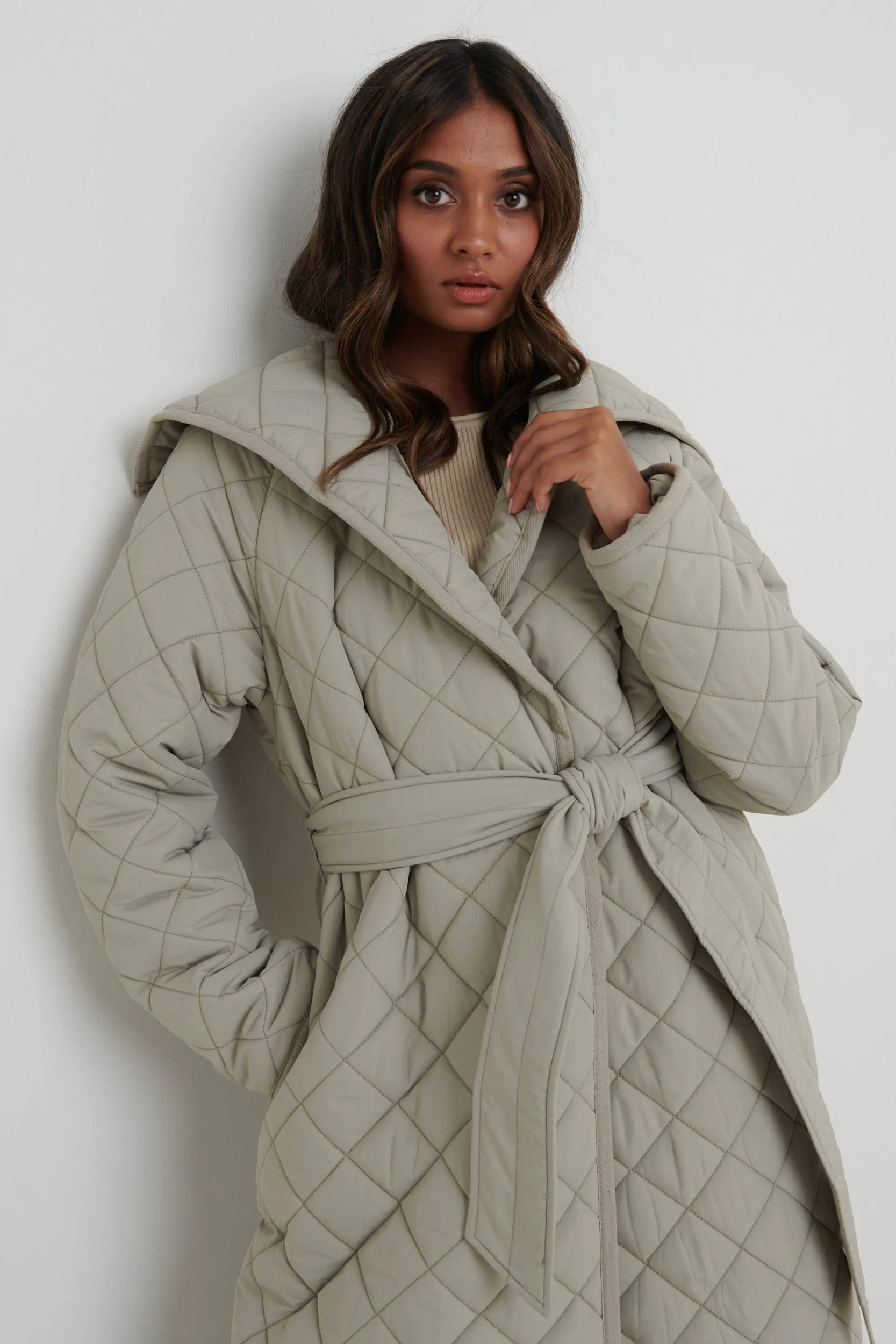 Denver Quilted Oversized Coat - Olive