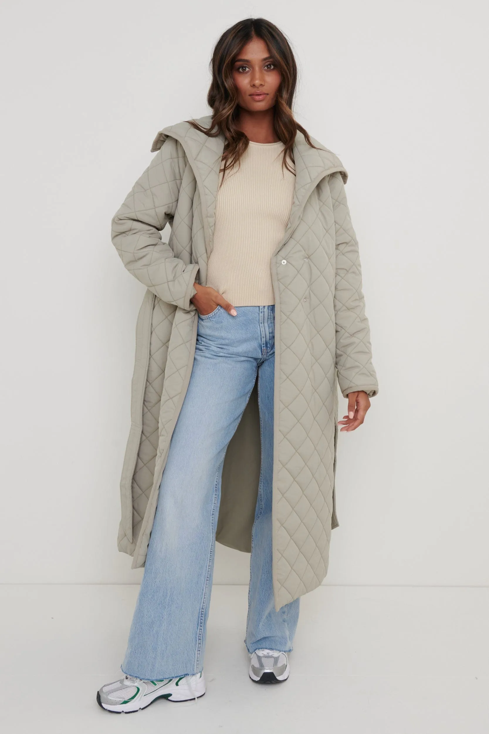 Denver Quilted Oversized Coat - Olive