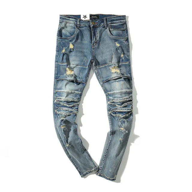 Distressed Ripped Skinny Jeans Men Denim Pants