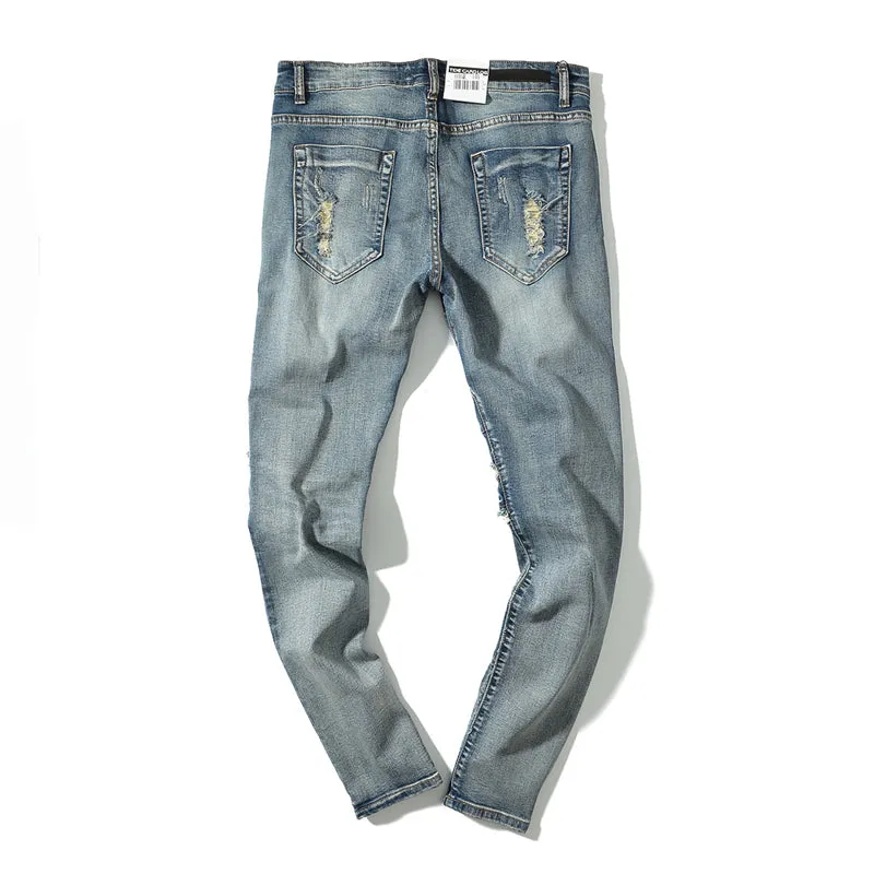 Distressed Ripped Skinny Jeans Men Denim Pants