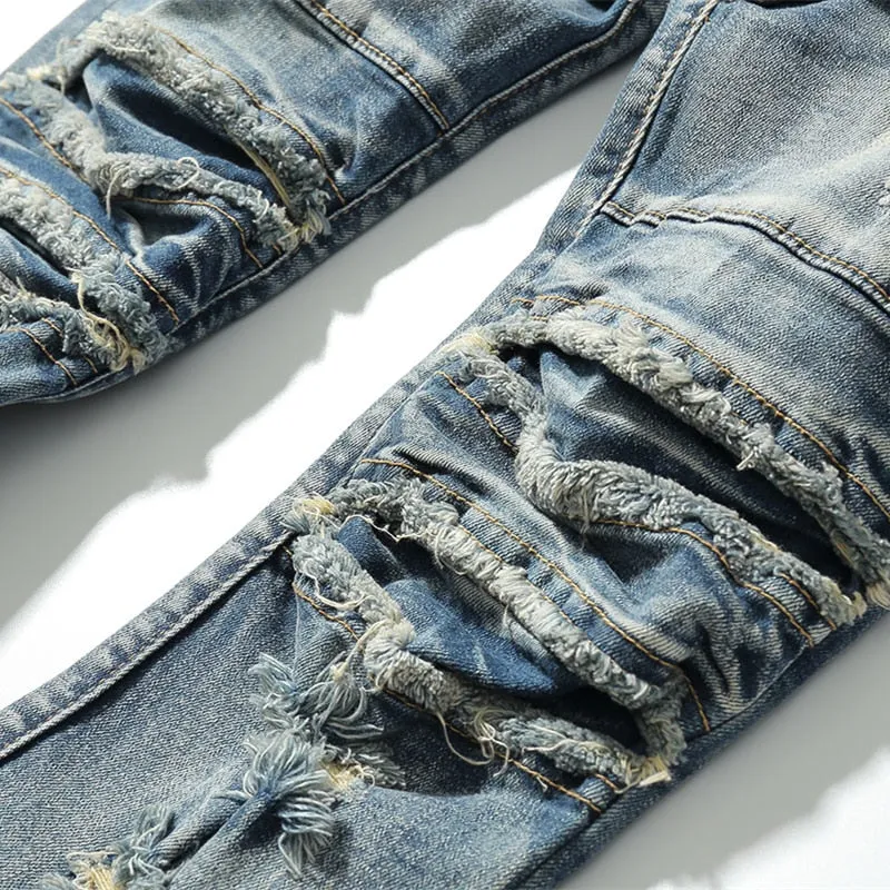 Distressed Ripped Skinny Jeans Men Denim Pants