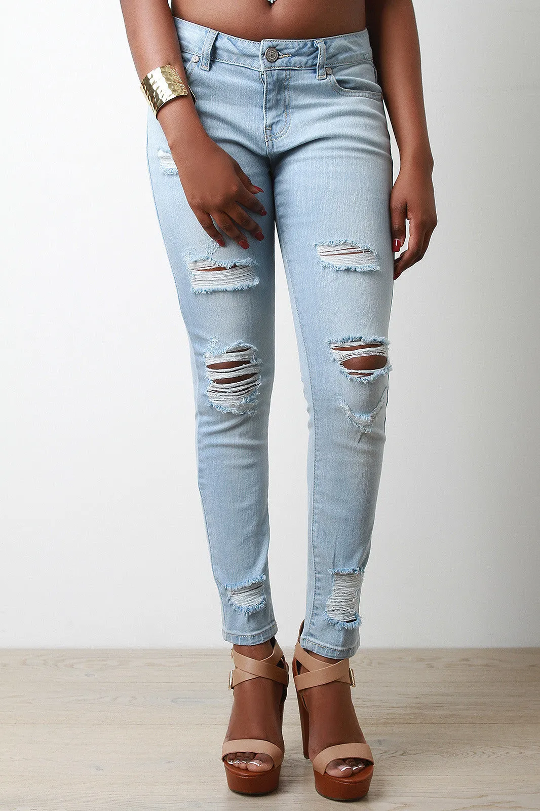 Distressed Stone Wash Denim Jeans