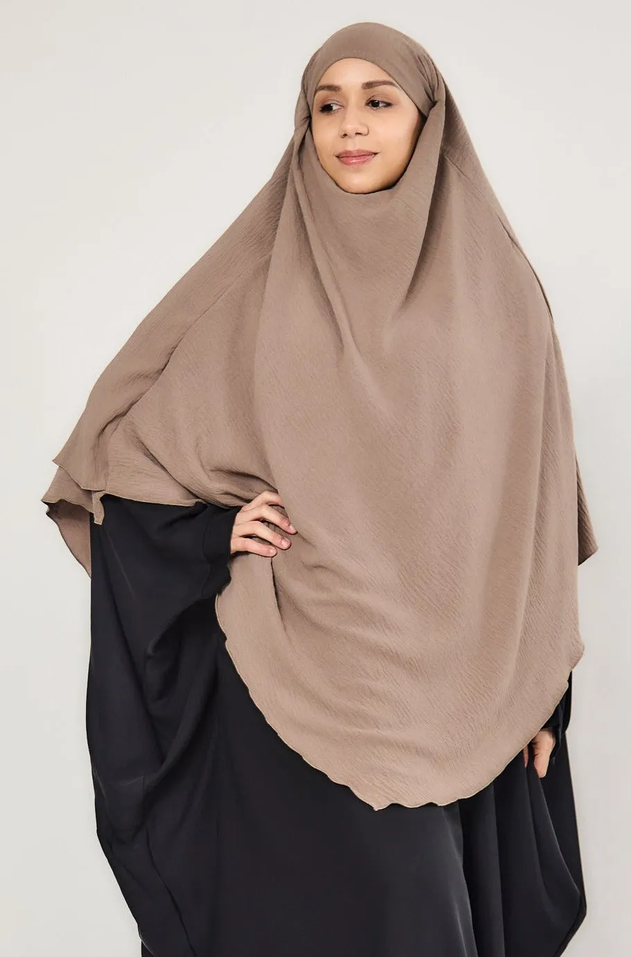 Double Layer Khimar Khaki