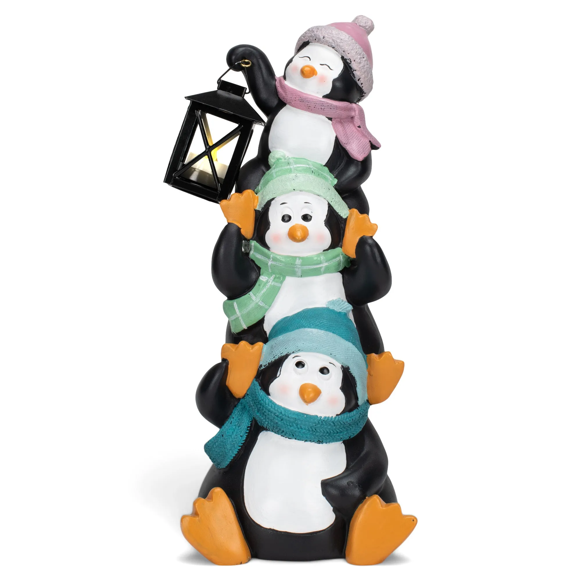 Elanze Designs Penguin Pile Up 17 inch Resin LED Christmas Door Greeter Figurine