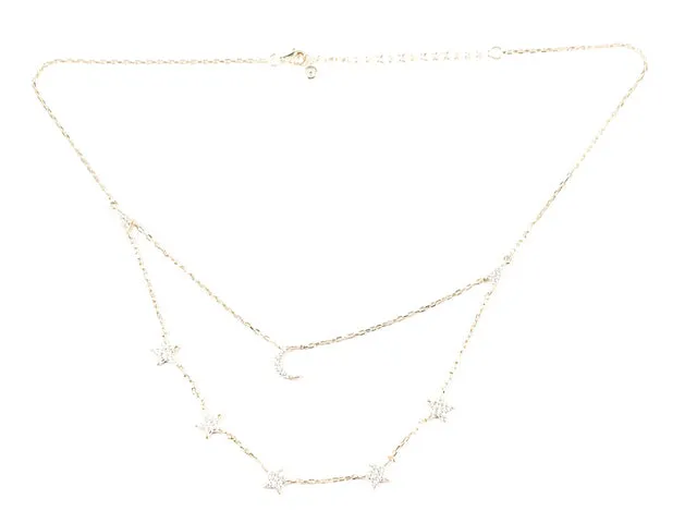 Elegant Dainty Moon & Star Charms Layered Delicate Gold Tone Silver Necklace