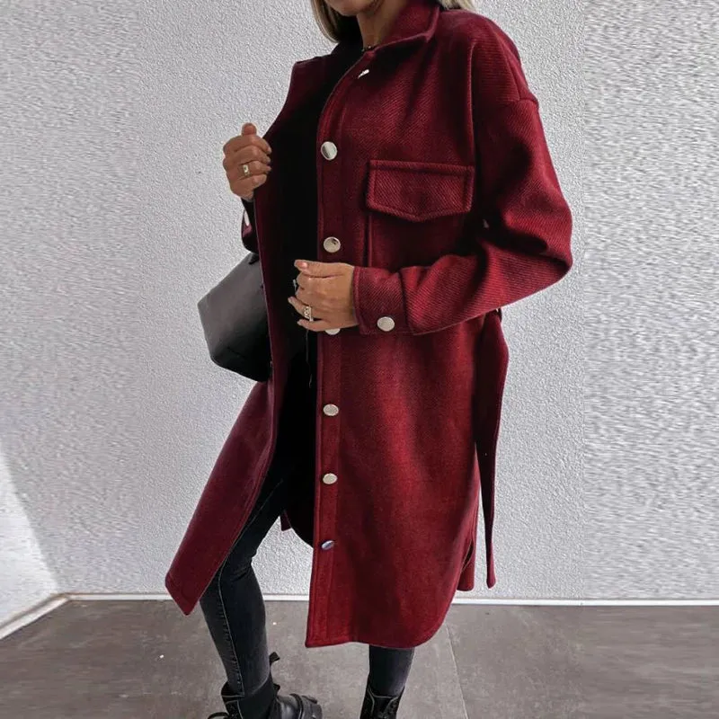 Elegant Fashion Woolen Blend Warm Long Sleeve Vintage Autumn Winter Coats