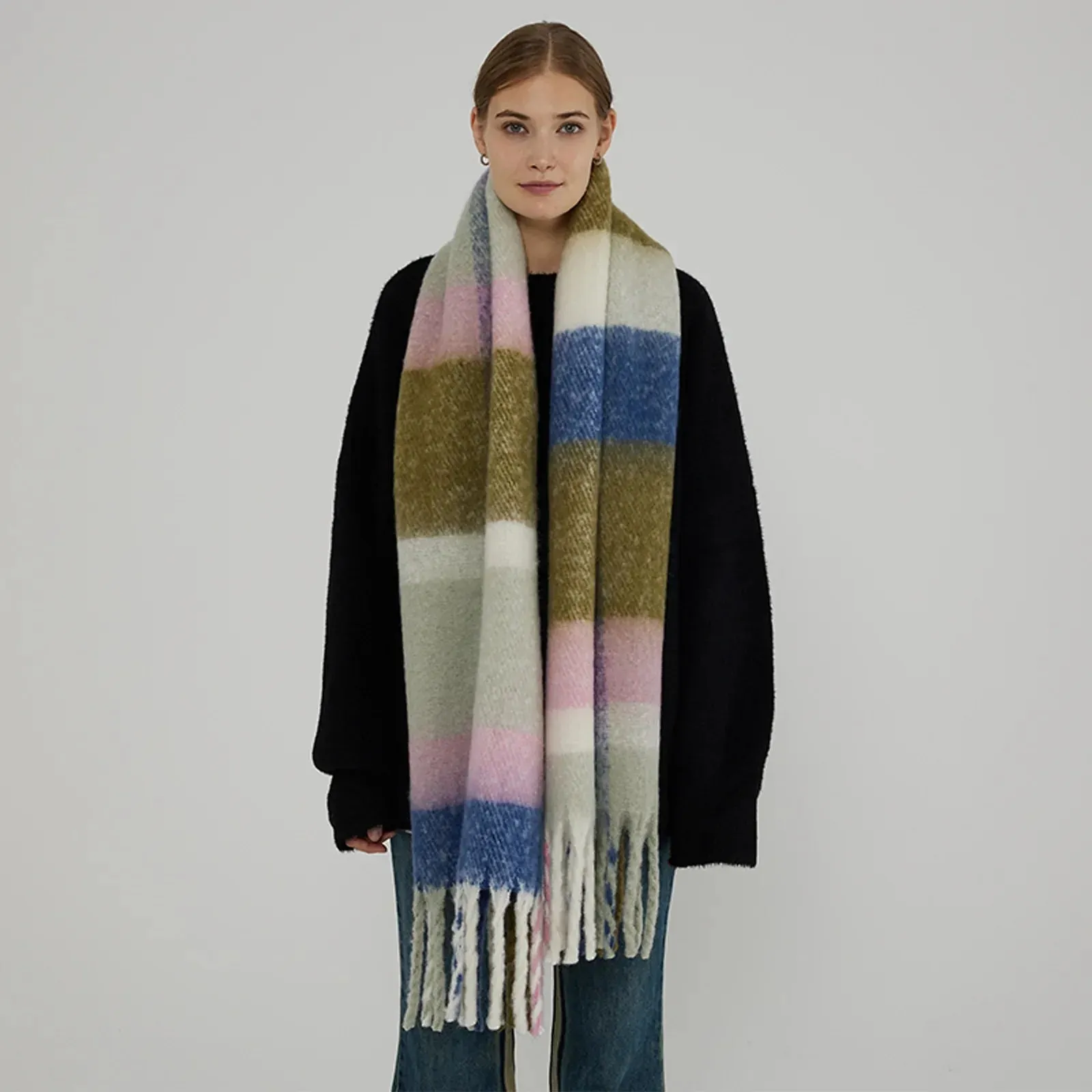 Elegant Minimalist Imitation Cashmere Scarf with Tassel