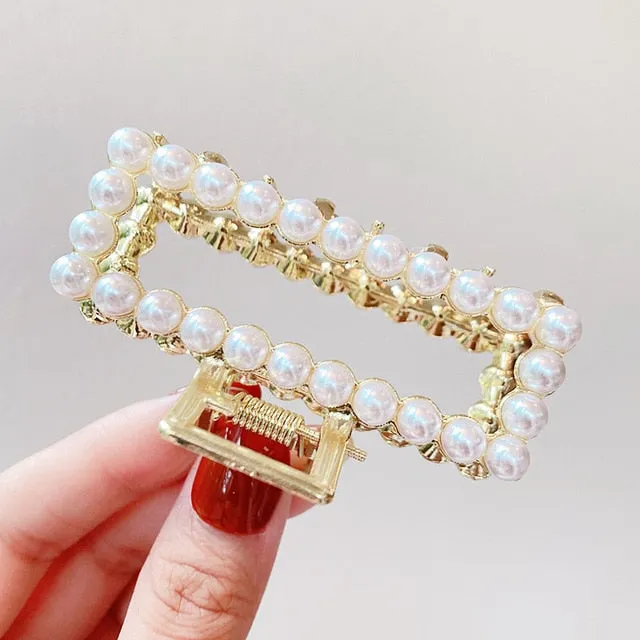 Elegant Pearls Rhinestone Geometric Hair Claws