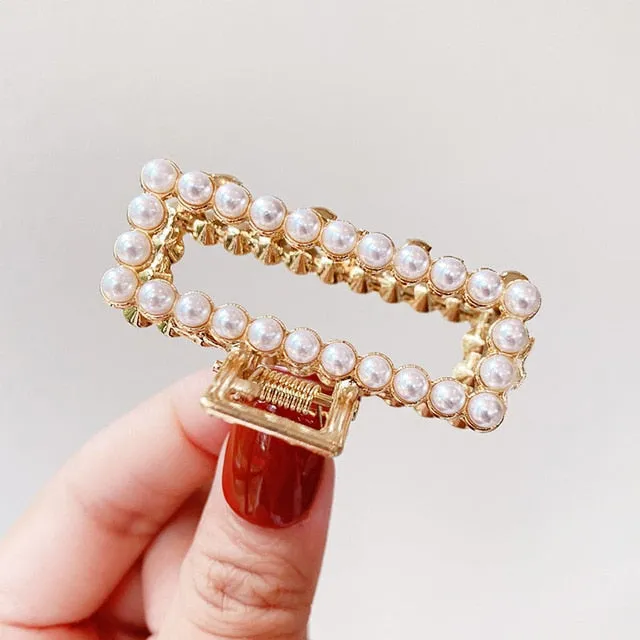 Elegant Pearls Rhinestone Geometric Hair Claws