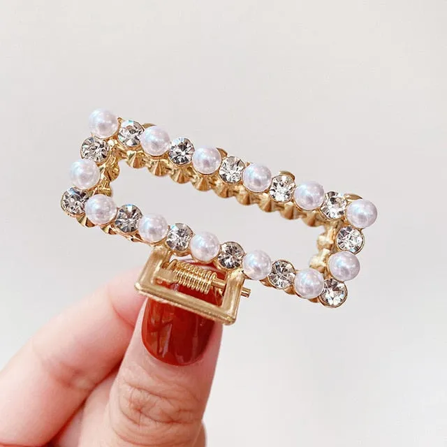 Elegant Pearls Rhinestone Geometric Hair Claws