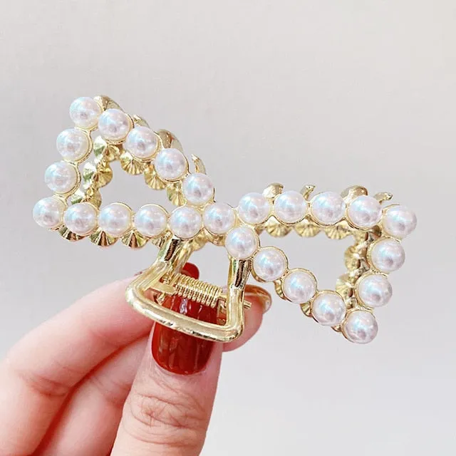 Elegant Pearls Rhinestone Geometric Hair Claws