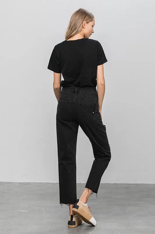 Erika High Waist Ripped Raw Hem Crop Straight Jeans