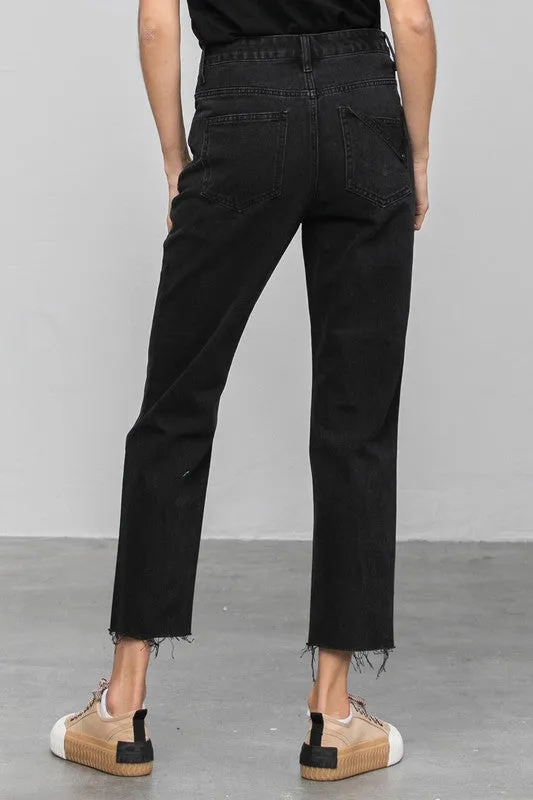 Erika High Waist Ripped Raw Hem Crop Straight Jeans