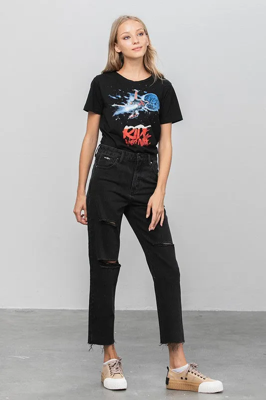 Erika High Waist Ripped Raw Hem Crop Straight Jeans