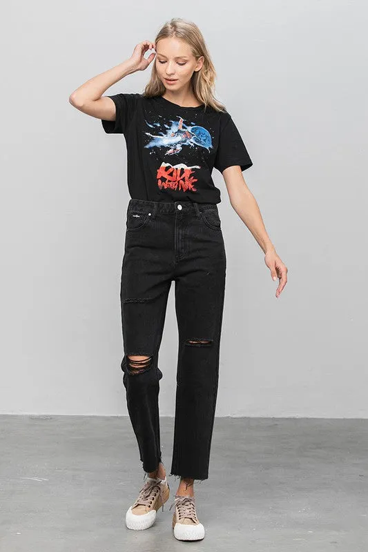 Erika High Waist Ripped Raw Hem Crop Straight Jeans