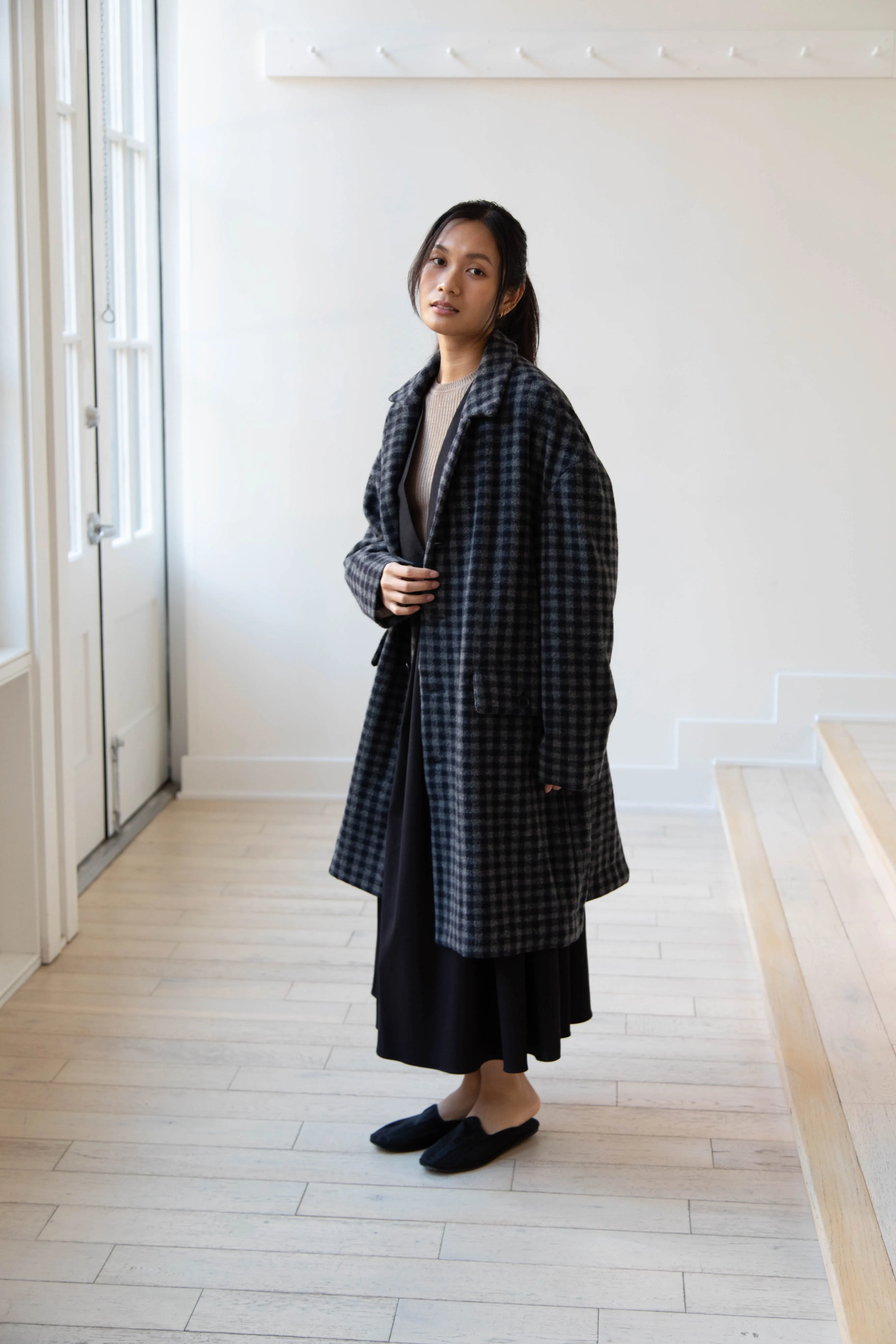 Evan Kinori | Big Coat in Brushed Cashmere Wool Check