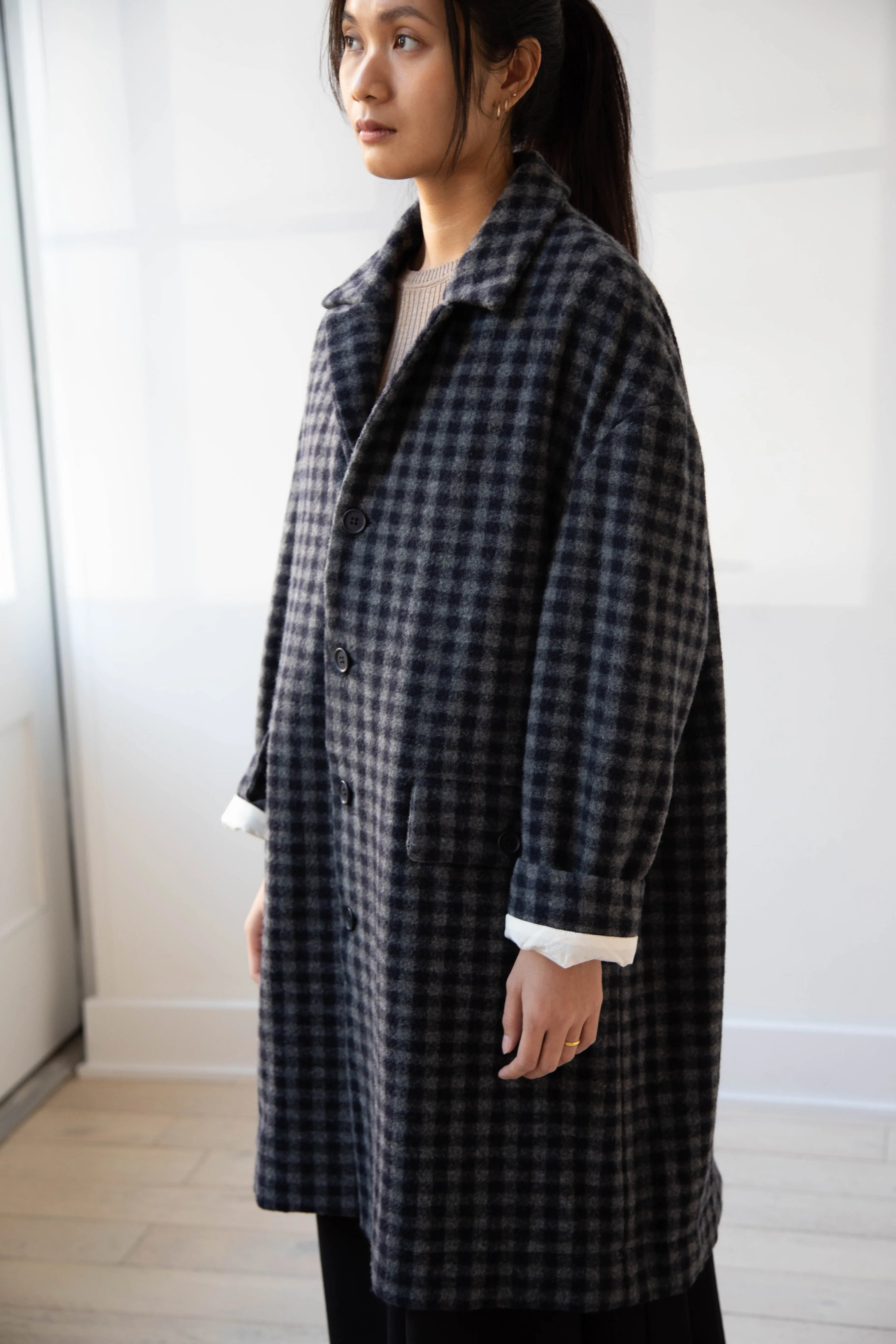 Evan Kinori | Big Coat in Brushed Cashmere Wool Check