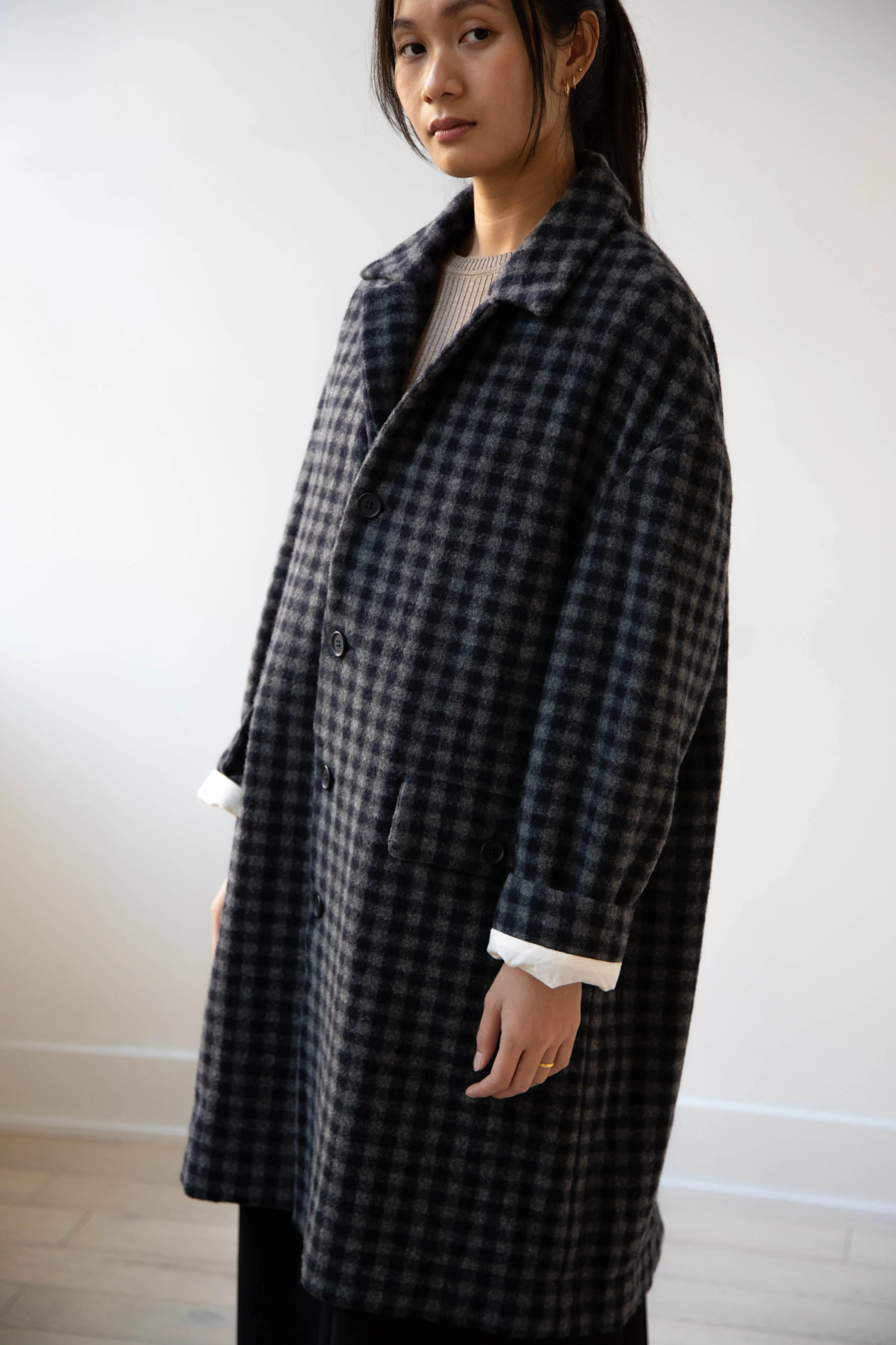 Evan Kinori | Big Coat in Brushed Cashmere Wool Check