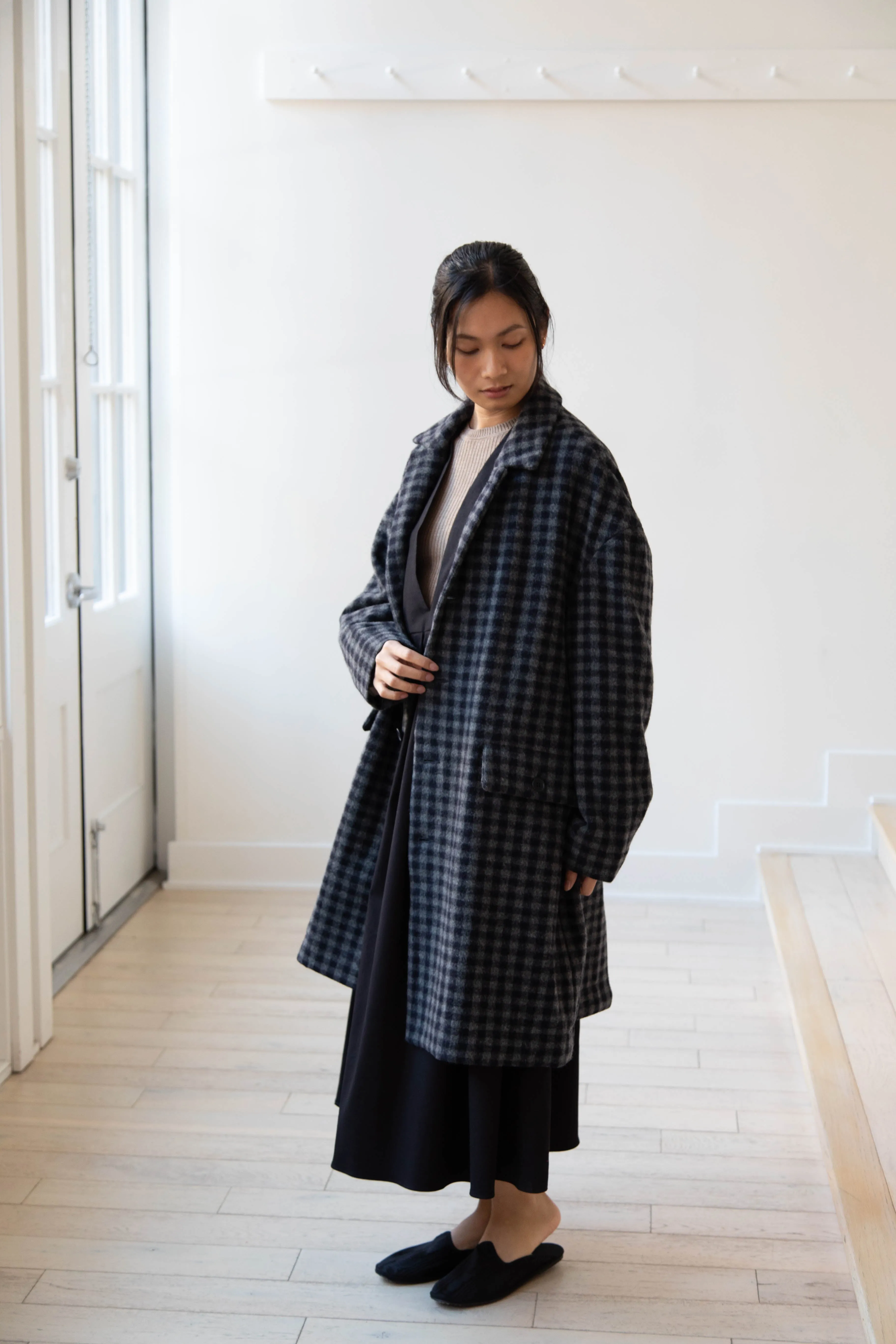 Evan Kinori | Big Coat in Brushed Cashmere Wool Check