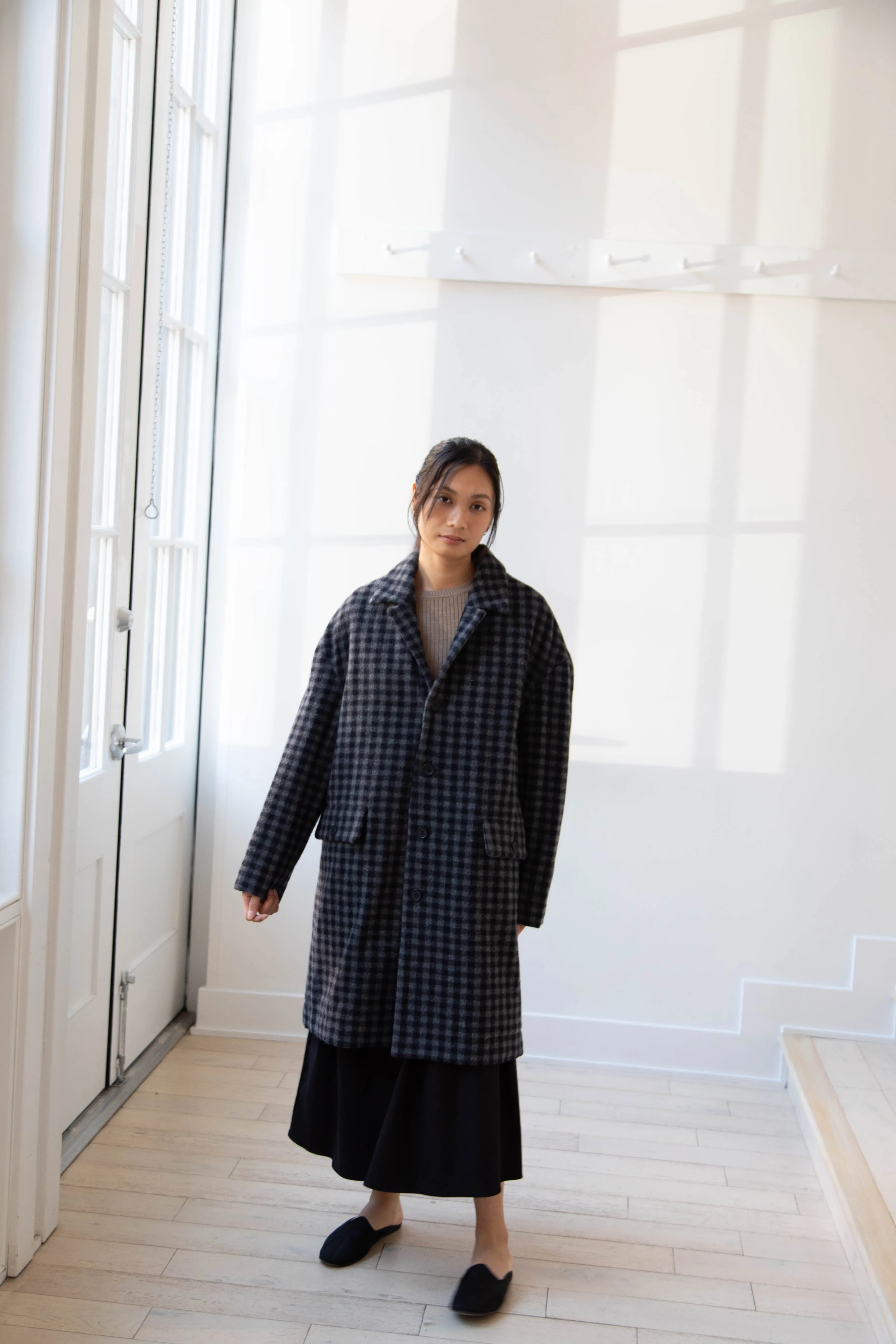 Evan Kinori | Big Coat in Brushed Cashmere Wool Check