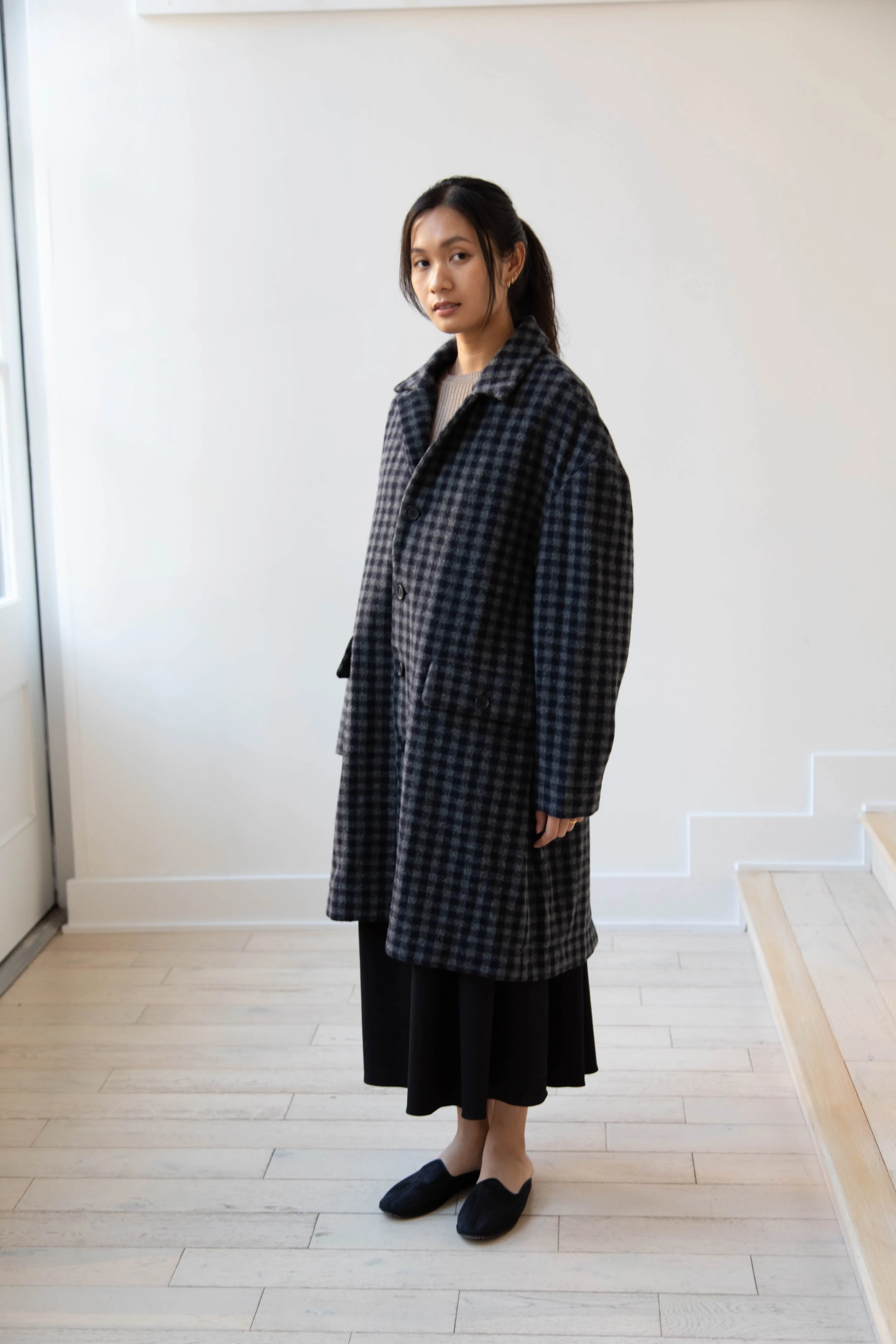 Evan Kinori | Big Coat in Brushed Cashmere Wool Check