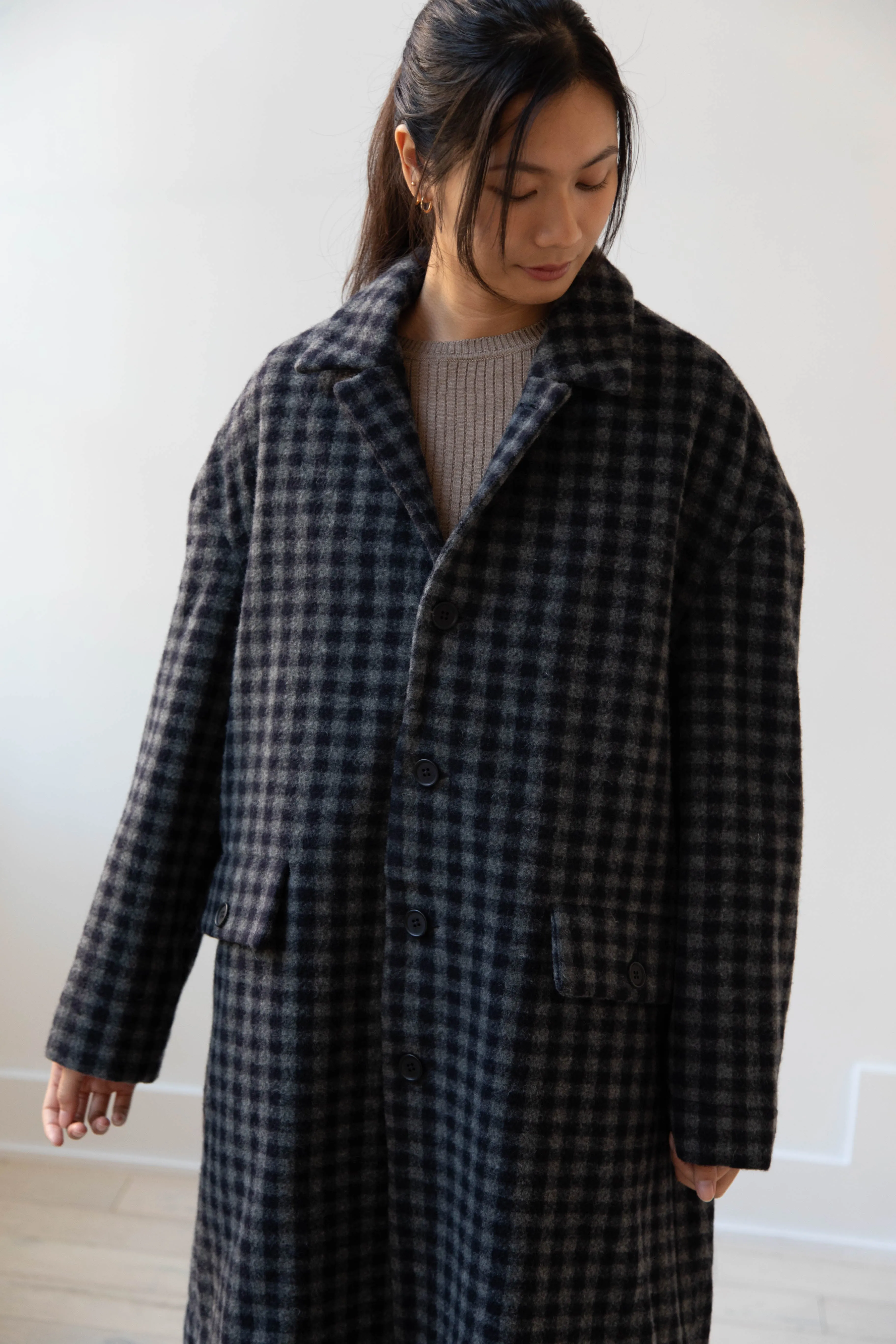 Evan Kinori | Big Coat in Brushed Cashmere Wool Check