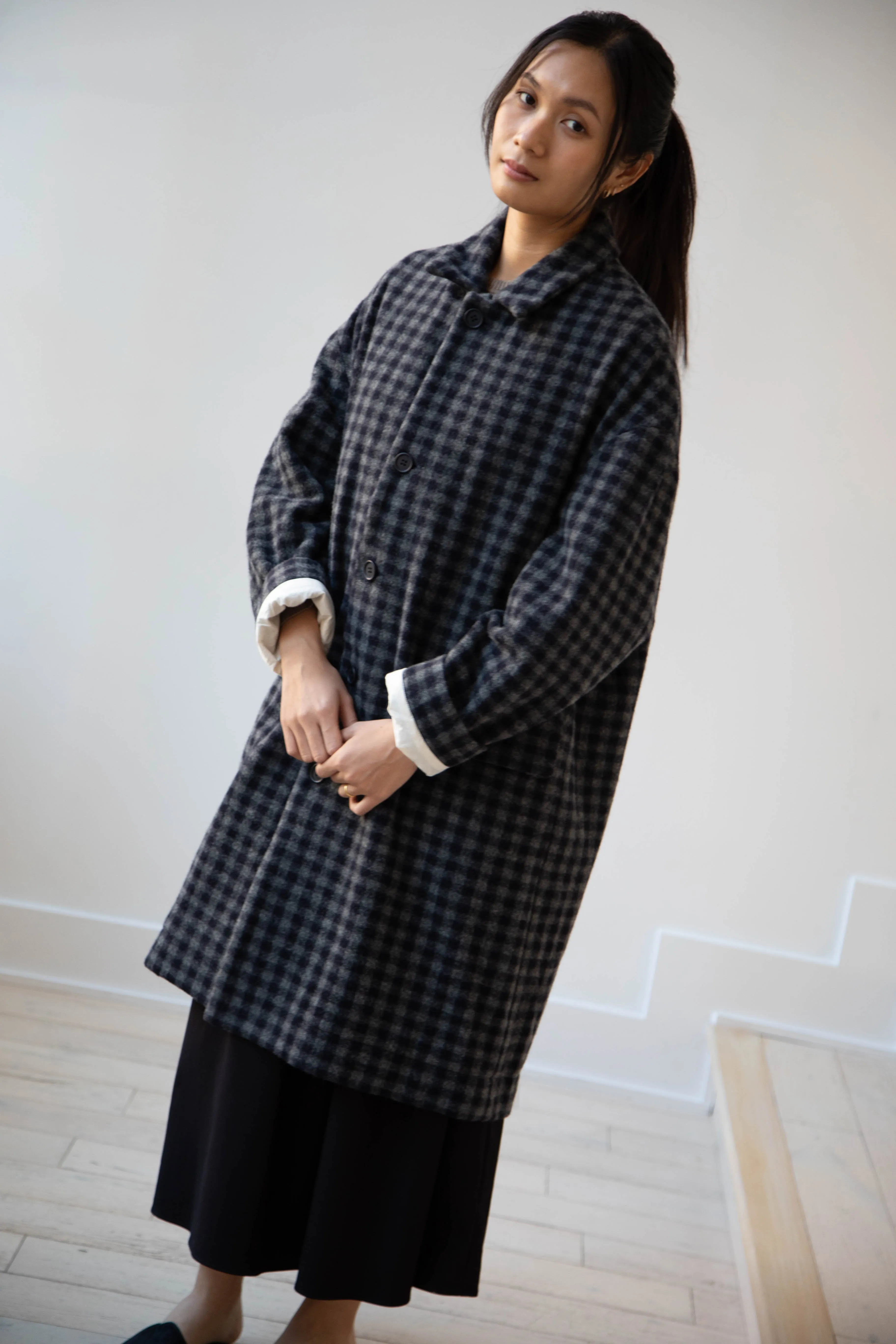 Evan Kinori | Big Coat in Brushed Cashmere Wool Check