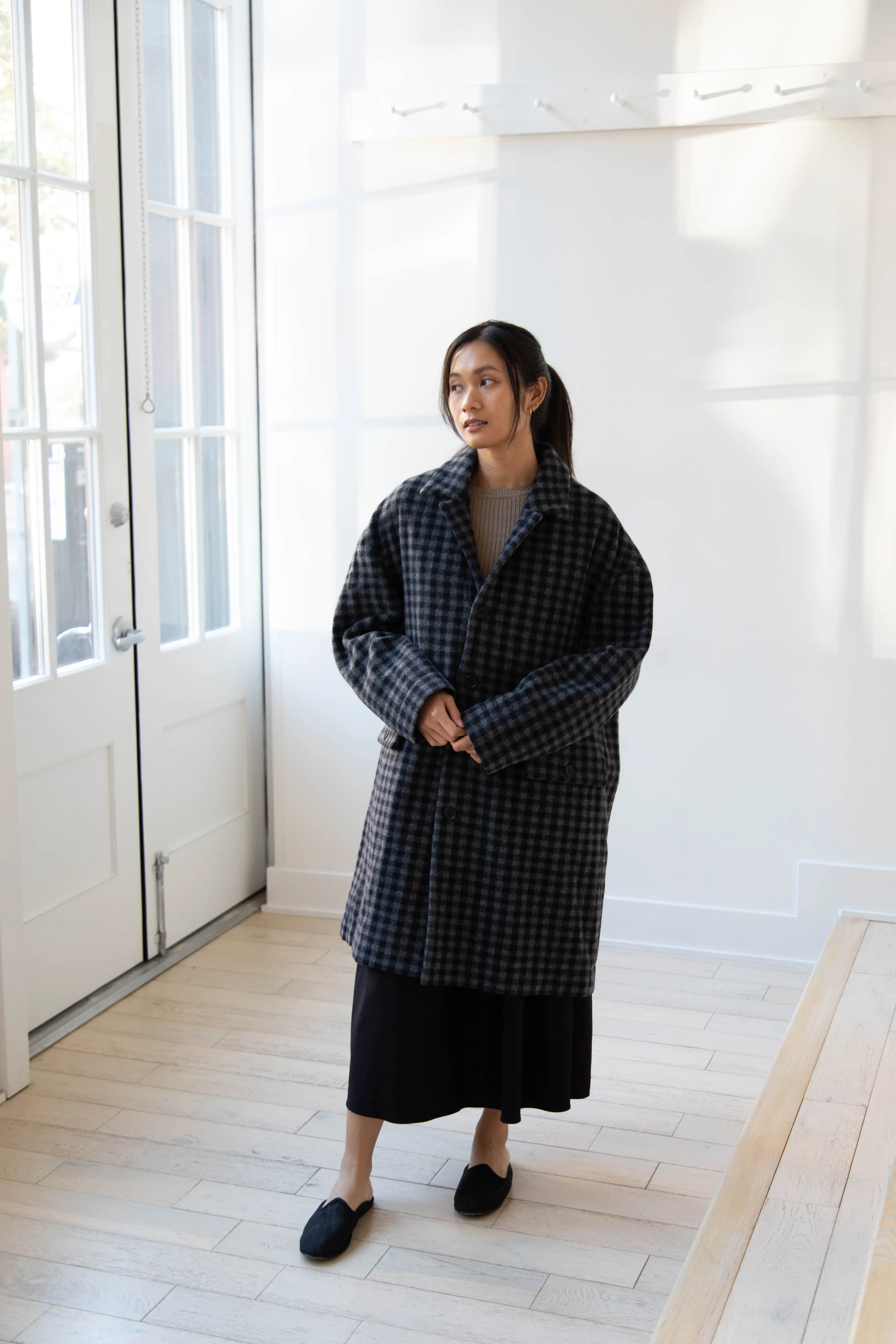 Evan Kinori | Big Coat in Brushed Cashmere Wool Check