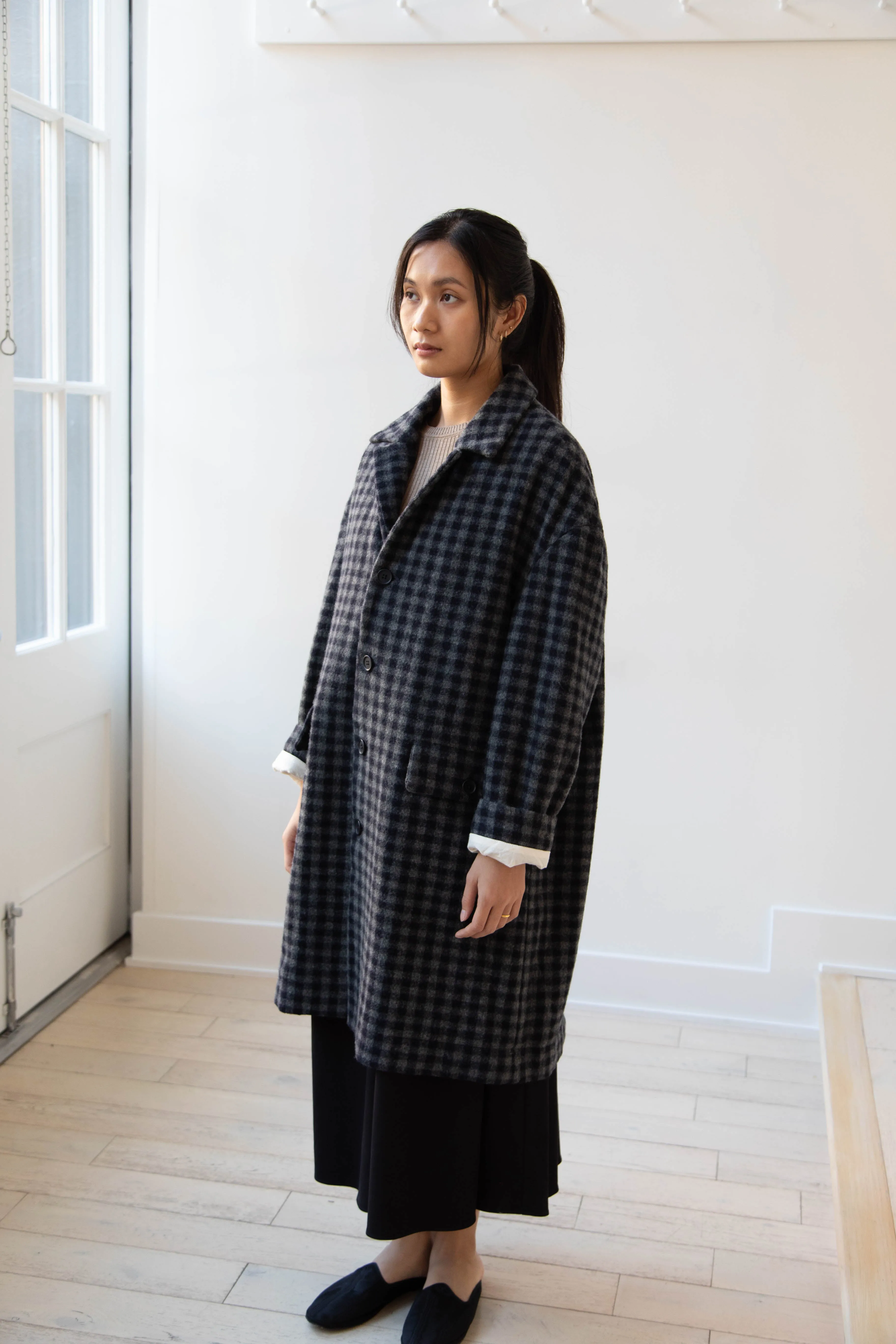 Evan Kinori | Big Coat in Brushed Cashmere Wool Check