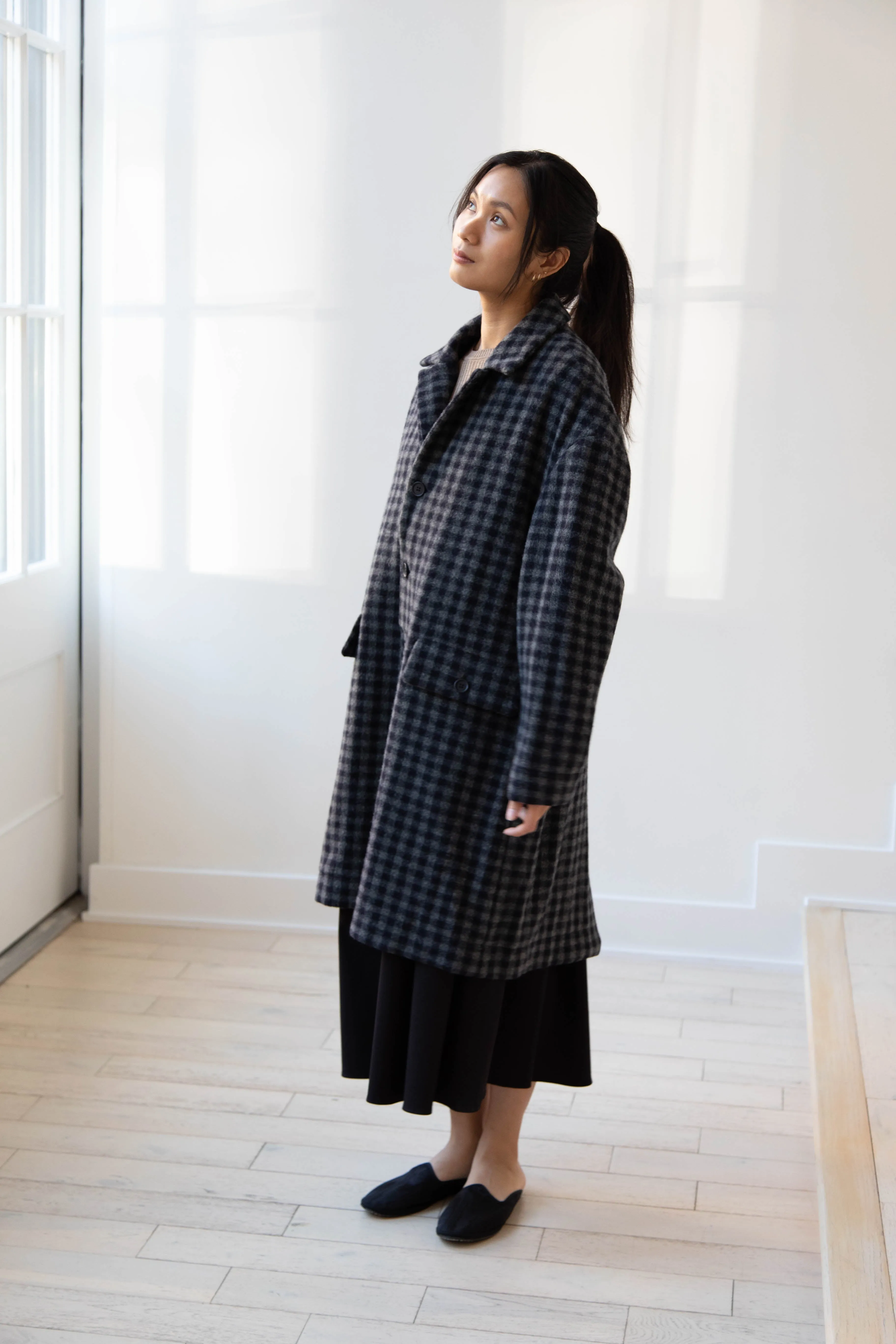 Evan Kinori | Big Coat in Brushed Cashmere Wool Check