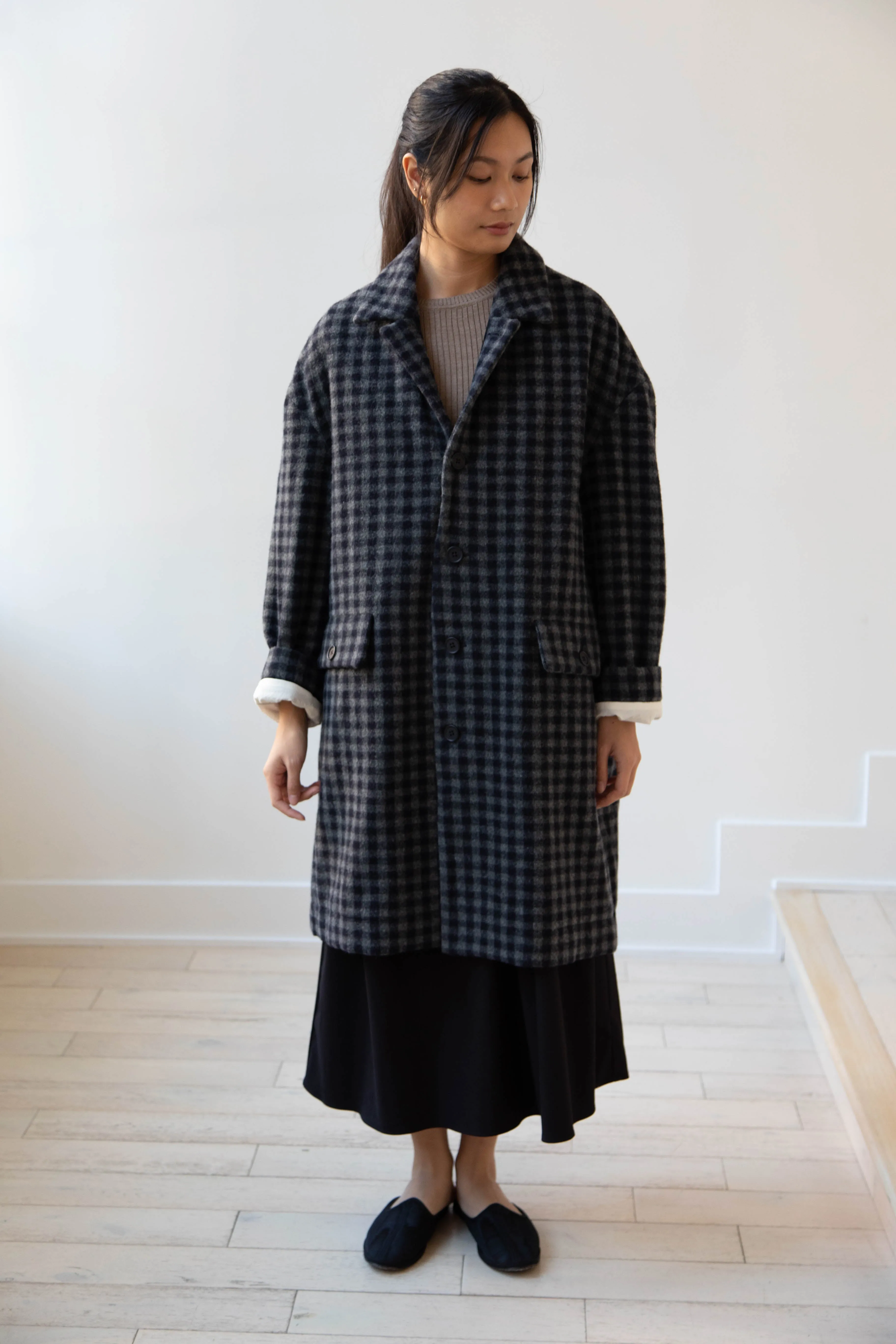 Evan Kinori | Big Coat in Brushed Cashmere Wool Check