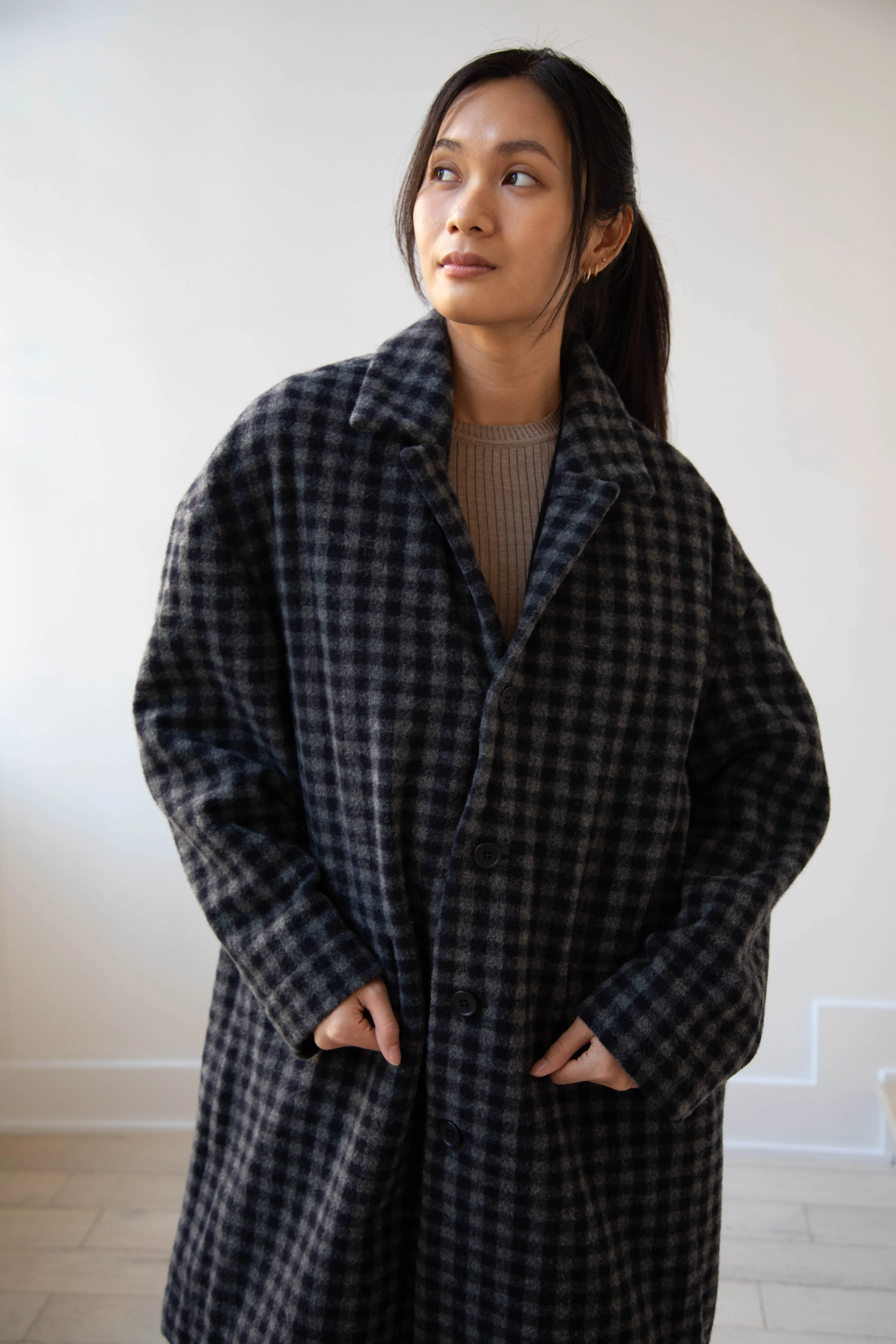 Evan Kinori | Big Coat in Brushed Cashmere Wool Check