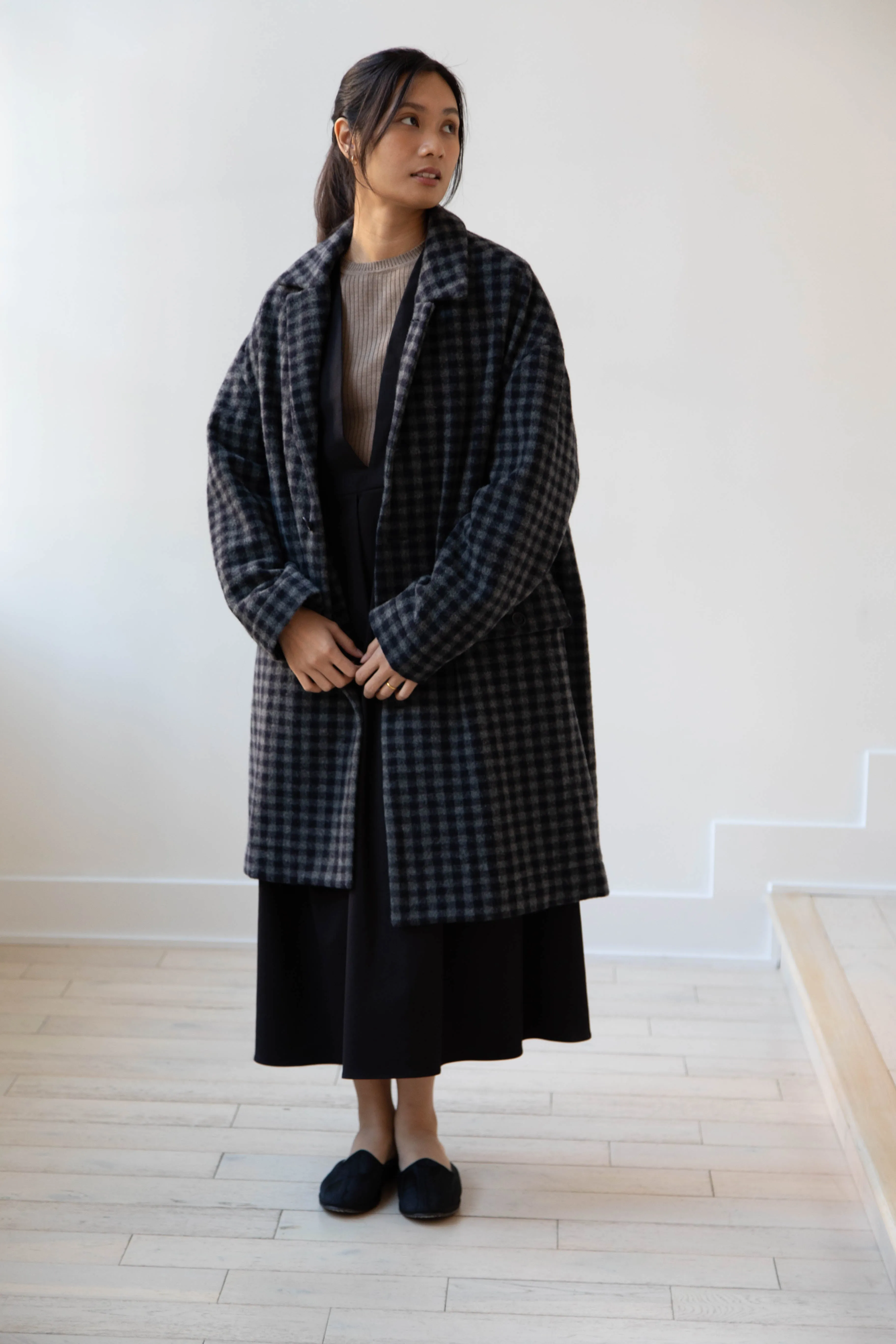 Evan Kinori | Big Coat in Brushed Cashmere Wool Check