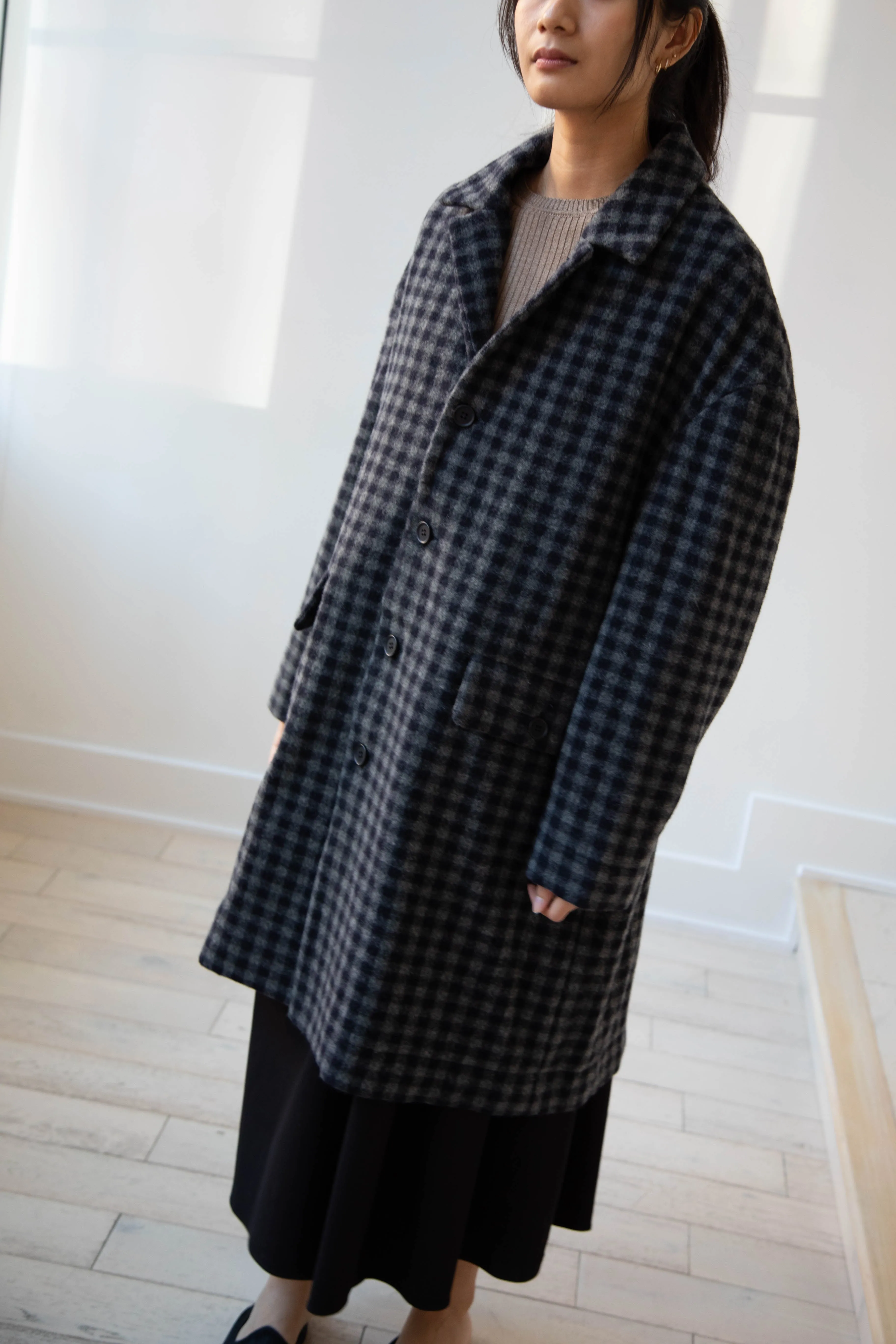 Evan Kinori | Big Coat in Brushed Cashmere Wool Check