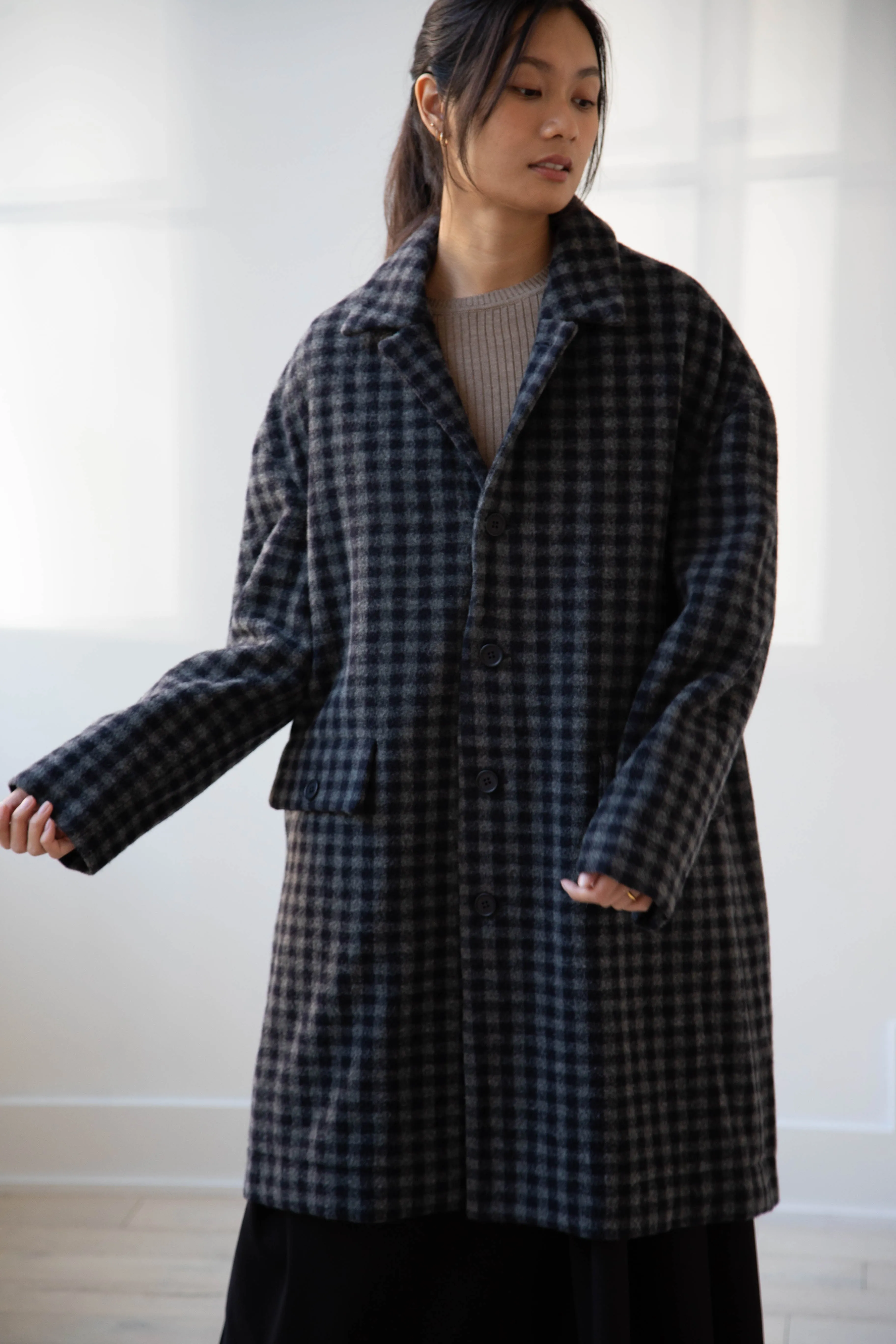 Evan Kinori | Big Coat in Brushed Cashmere Wool Check