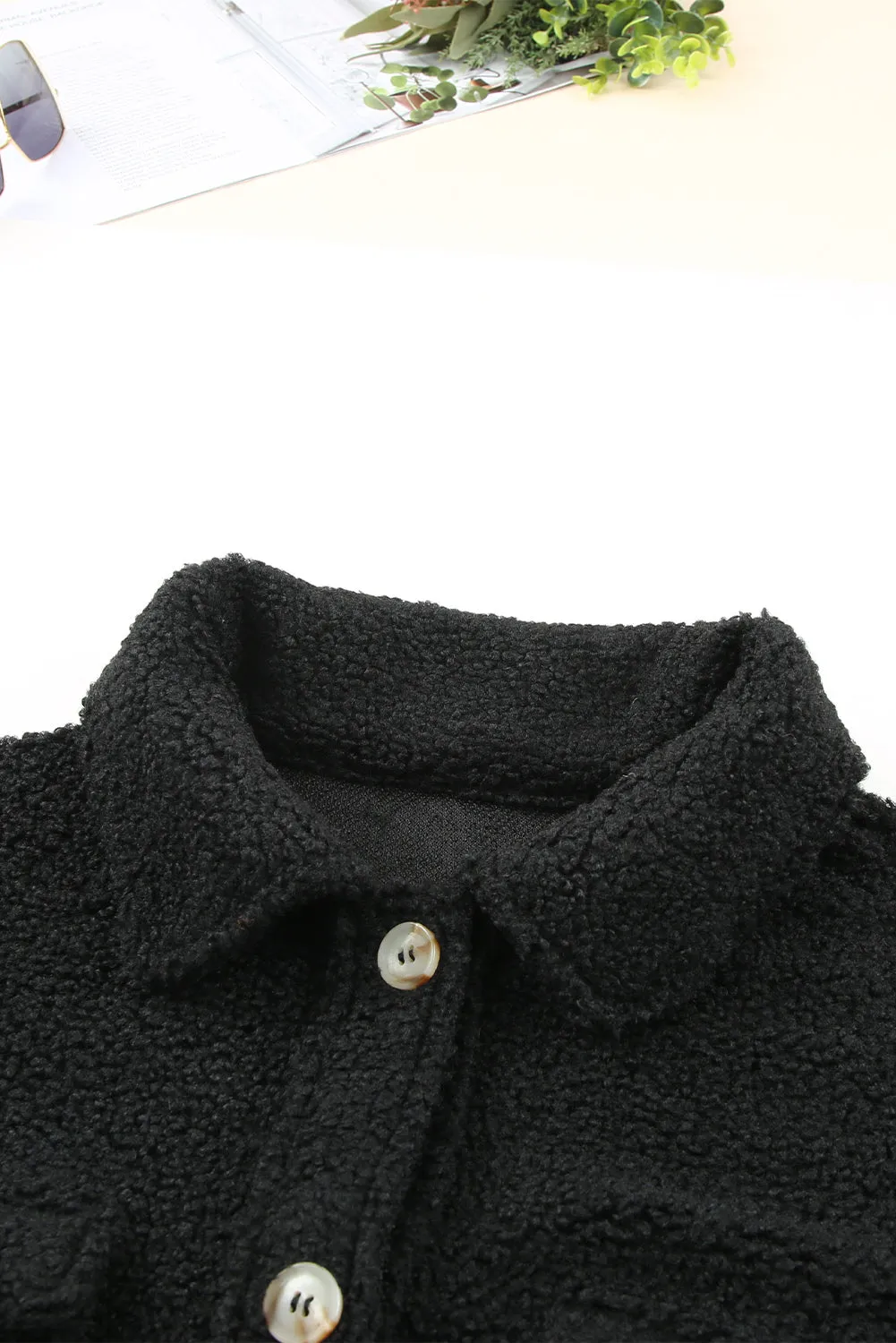 Flap Pockets Button Front Teddy Coat