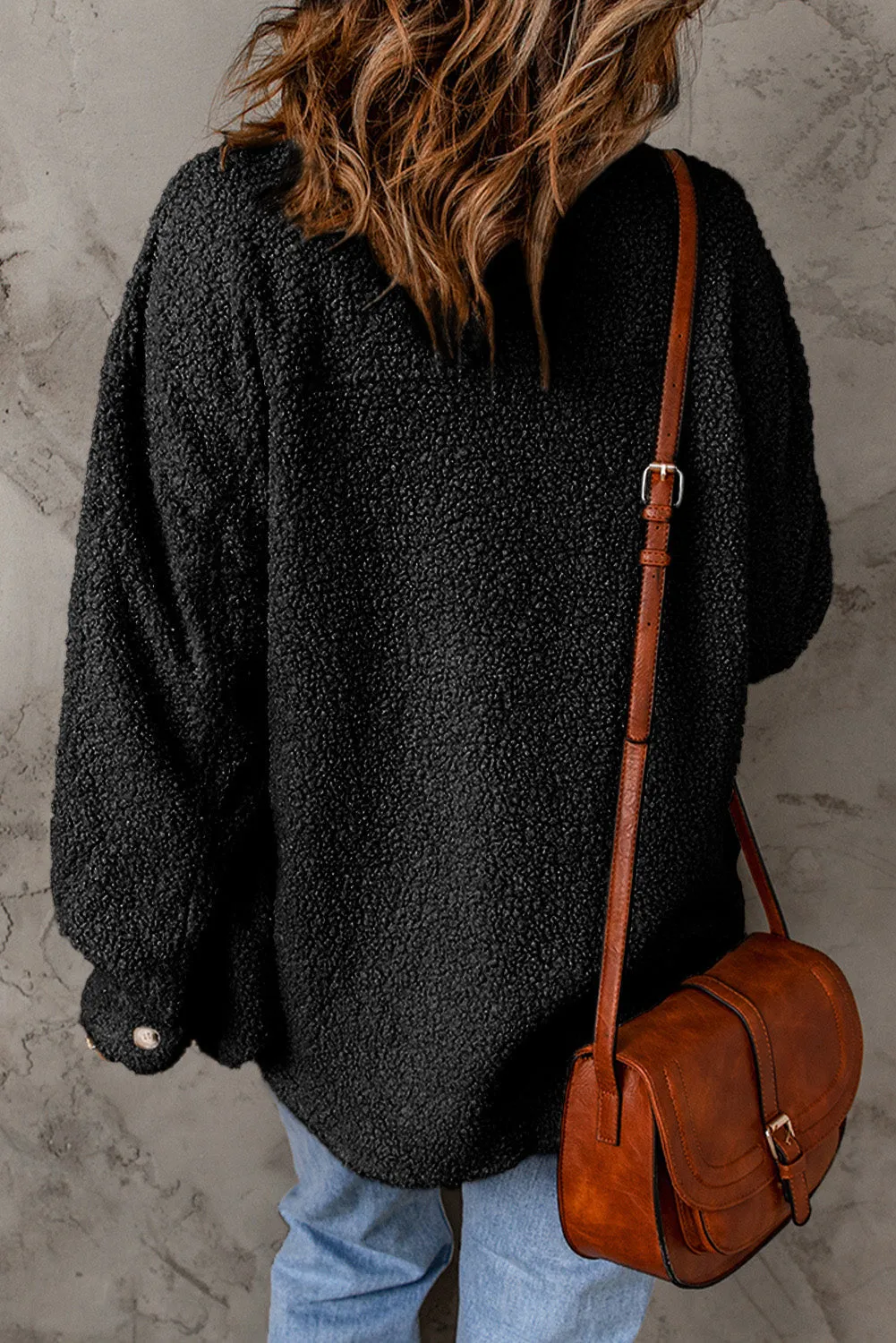 Flap Pockets Button Front Teddy Coat