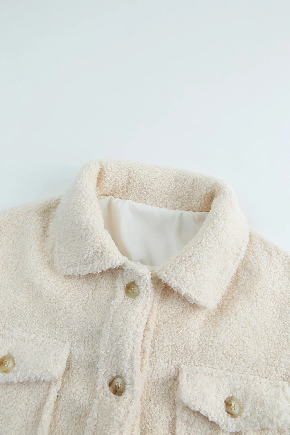 Flap Pockets Button Front Teddy Coat