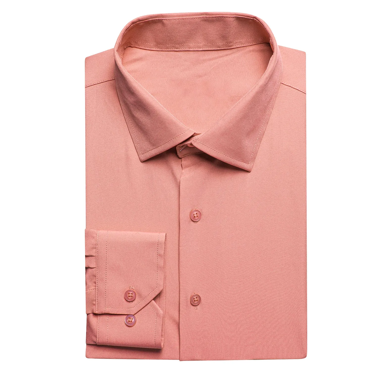 Flesh Pink Solid Men's Long Sleeve Cotton Shirt